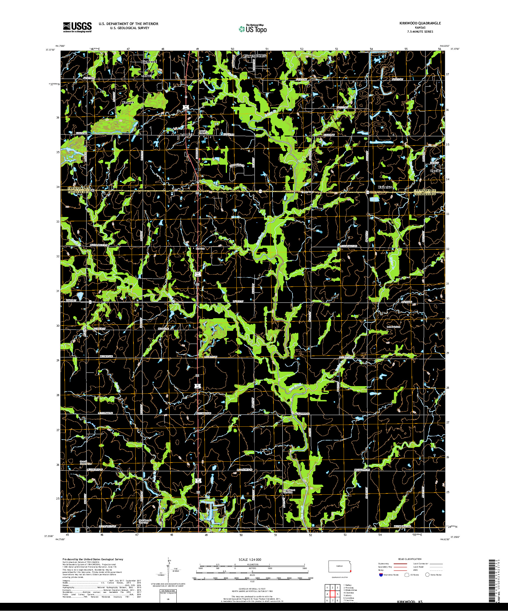 USGS US TOPO 7.5-MINUTE MAP FOR KIRKWOOD, KS 2018