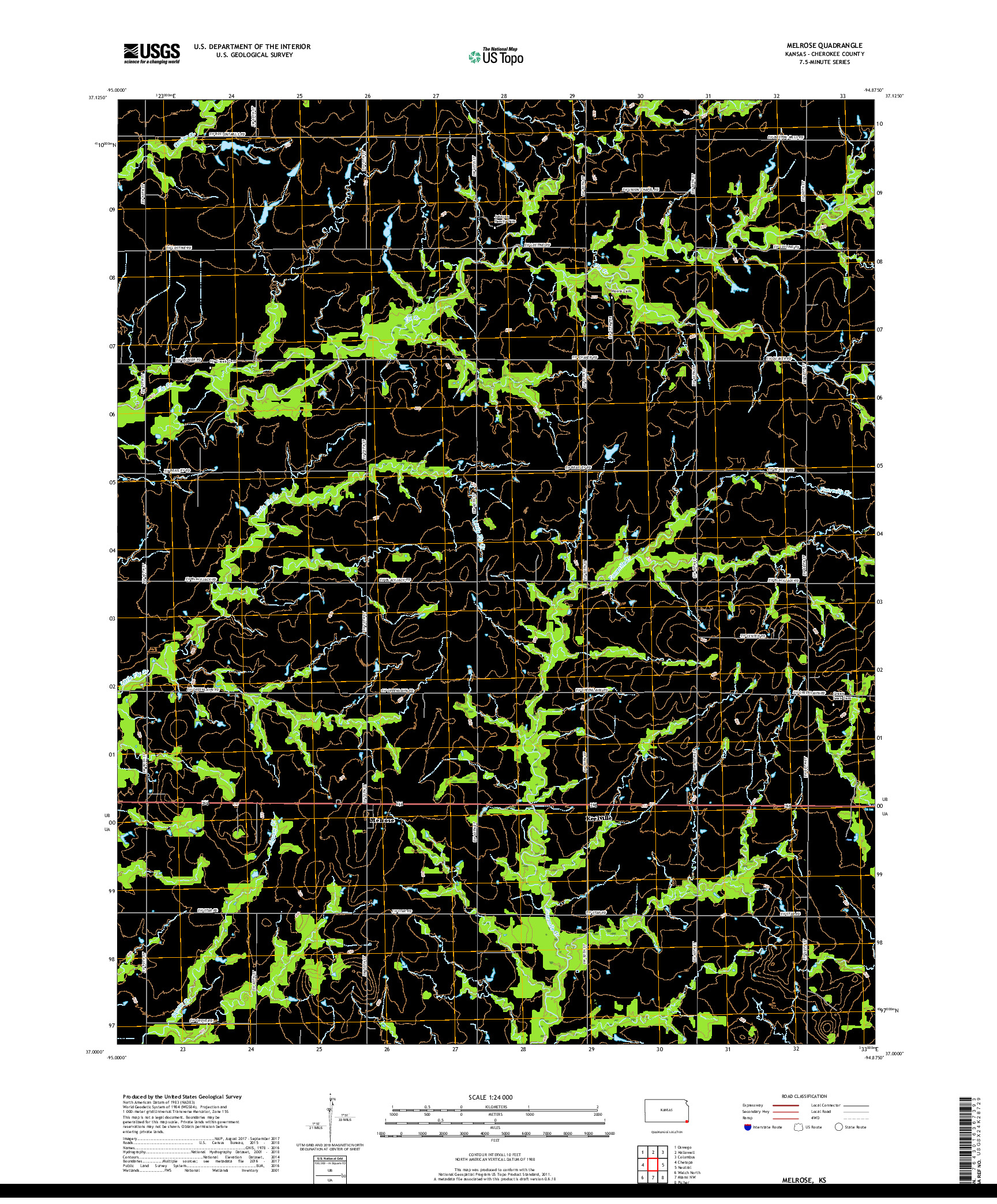 USGS US TOPO 7.5-MINUTE MAP FOR MELROSE, KS 2018