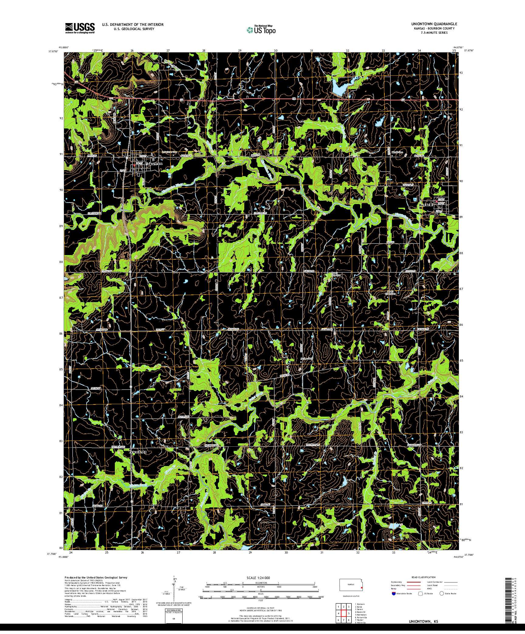 USGS US TOPO 7.5-MINUTE MAP FOR UNIONTOWN, KS 2018