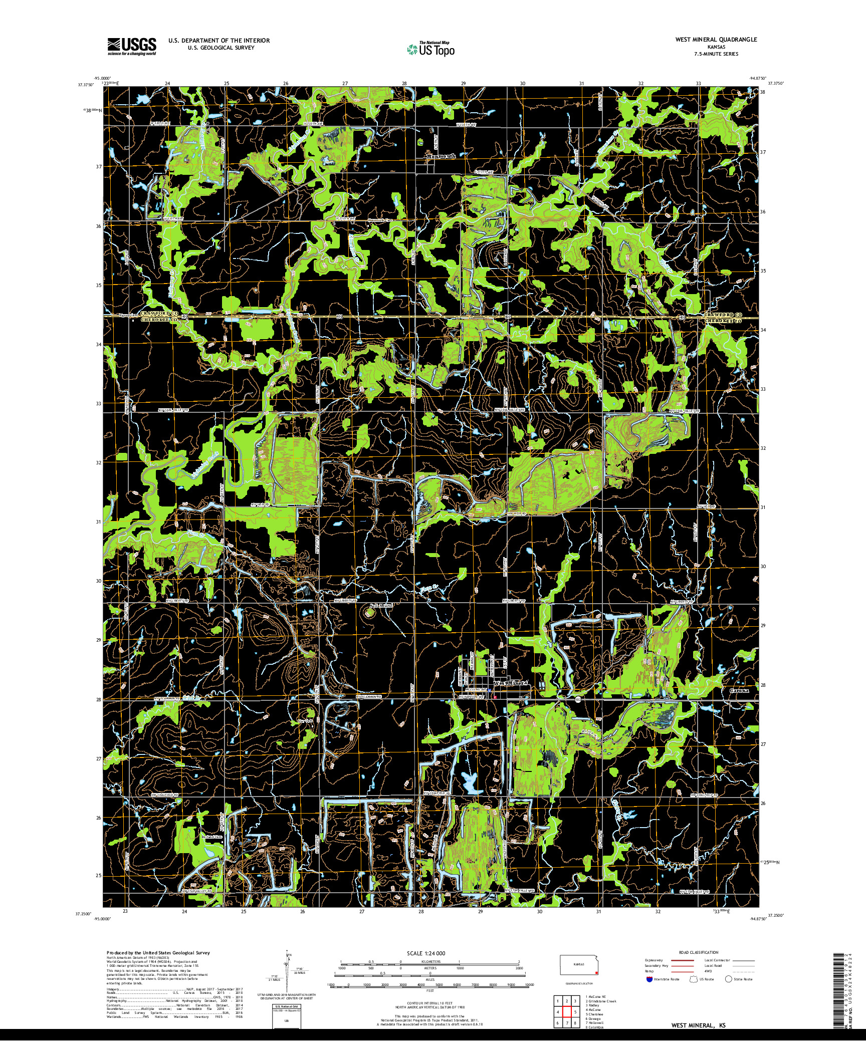 USGS US TOPO 7.5-MINUTE MAP FOR WEST MINERAL, KS 2018