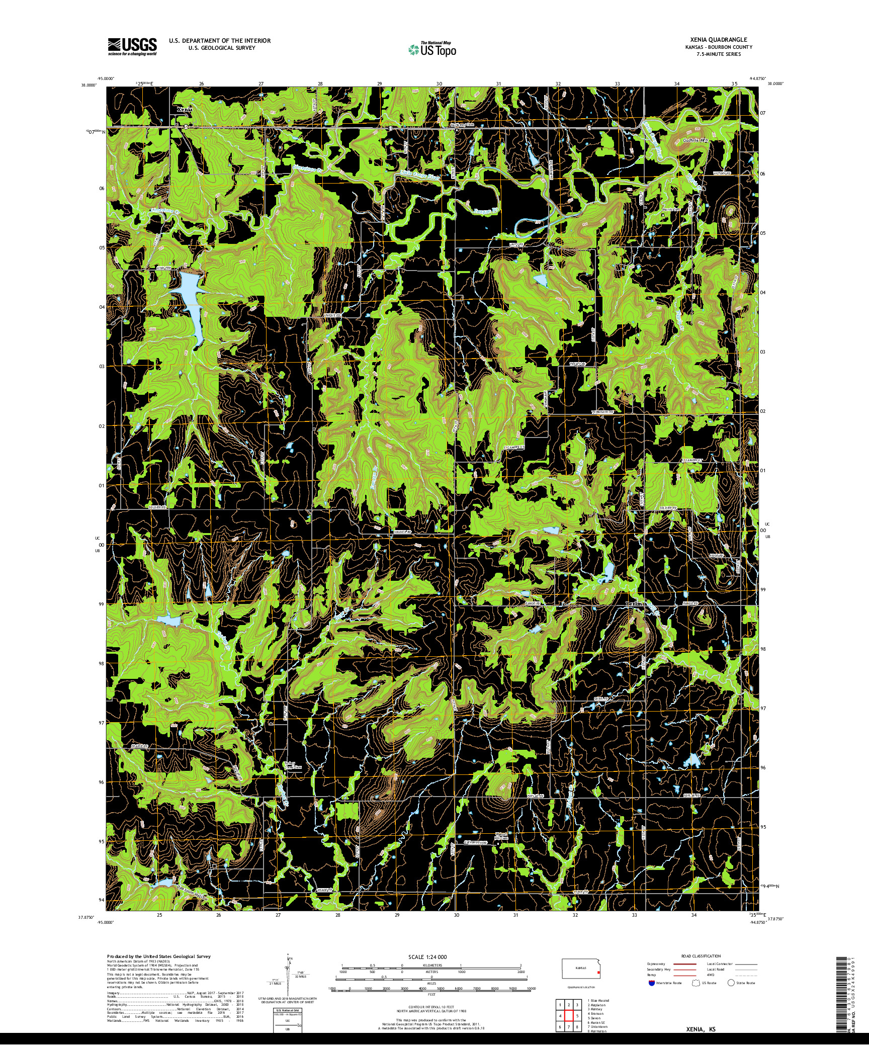 USGS US TOPO 7.5-MINUTE MAP FOR XENIA, KS 2018