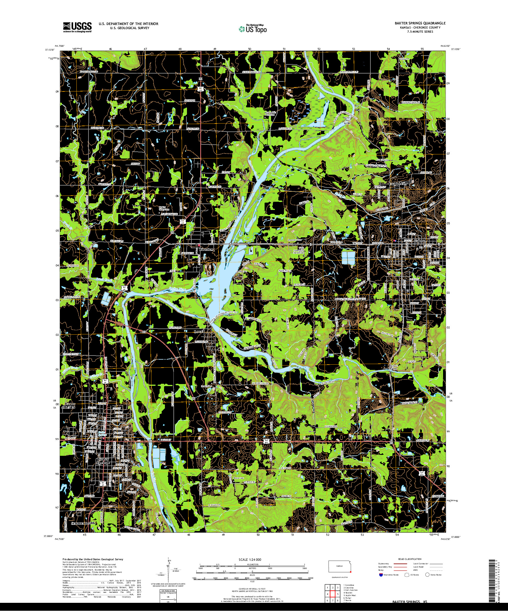 USGS US TOPO 7.5-MINUTE MAP FOR BAXTER SPRINGS, KS 2018