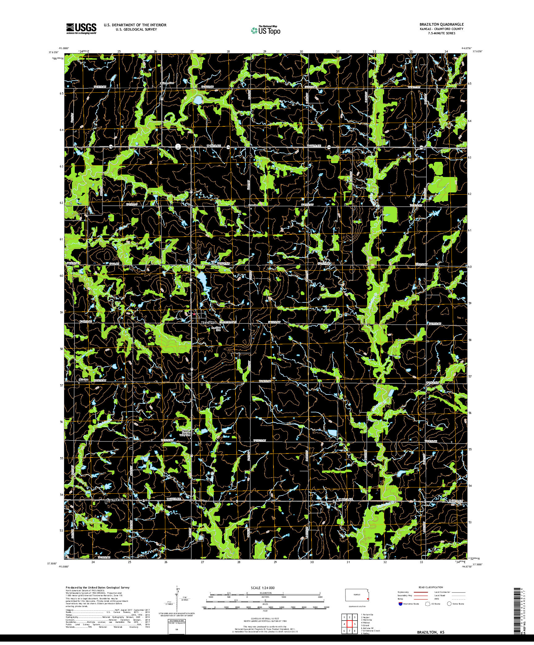 USGS US TOPO 7.5-MINUTE MAP FOR BRAZILTON, KS 2018