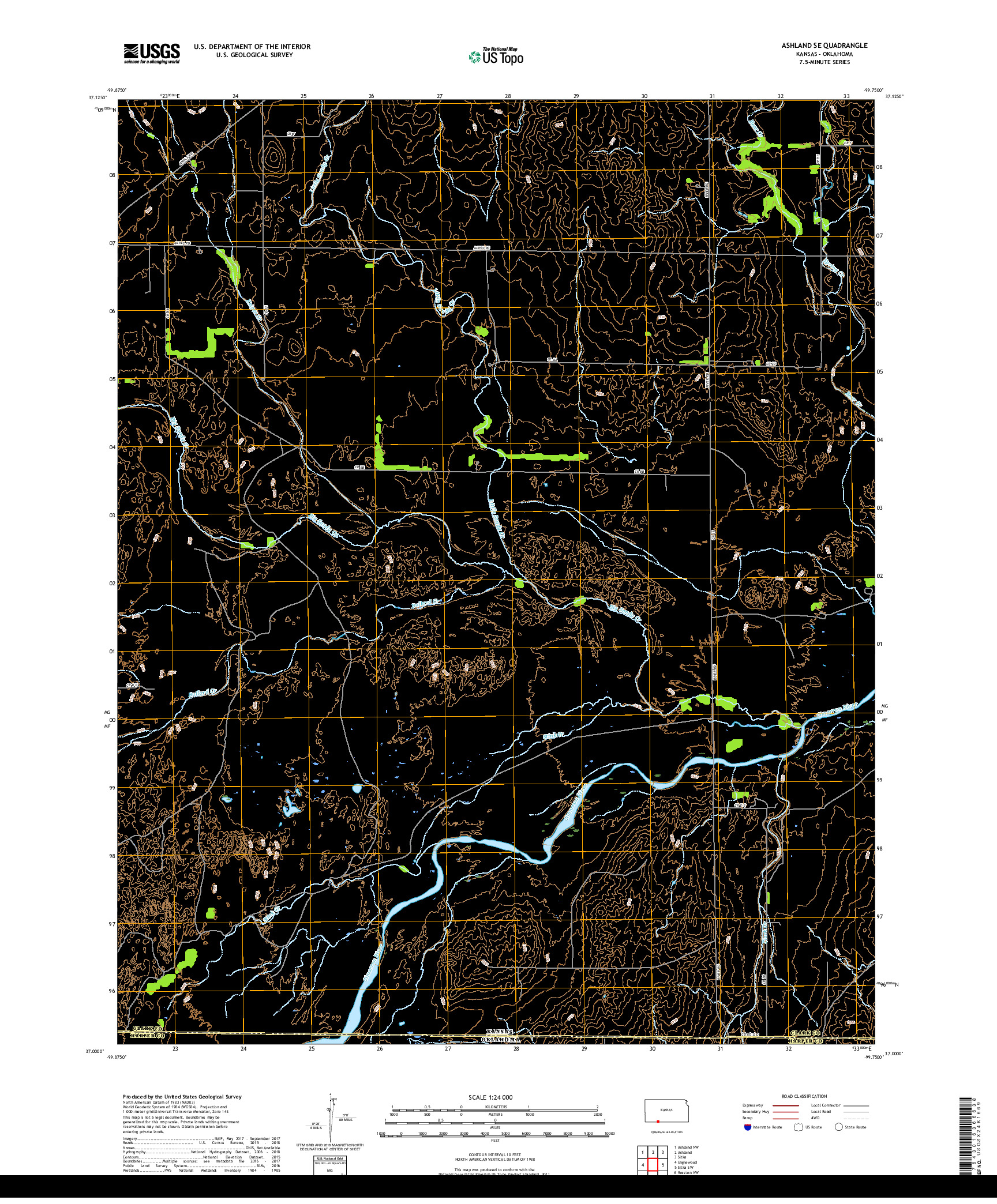 USGS US TOPO 7.5-MINUTE MAP FOR ASHLAND SE, KS,OK 2018