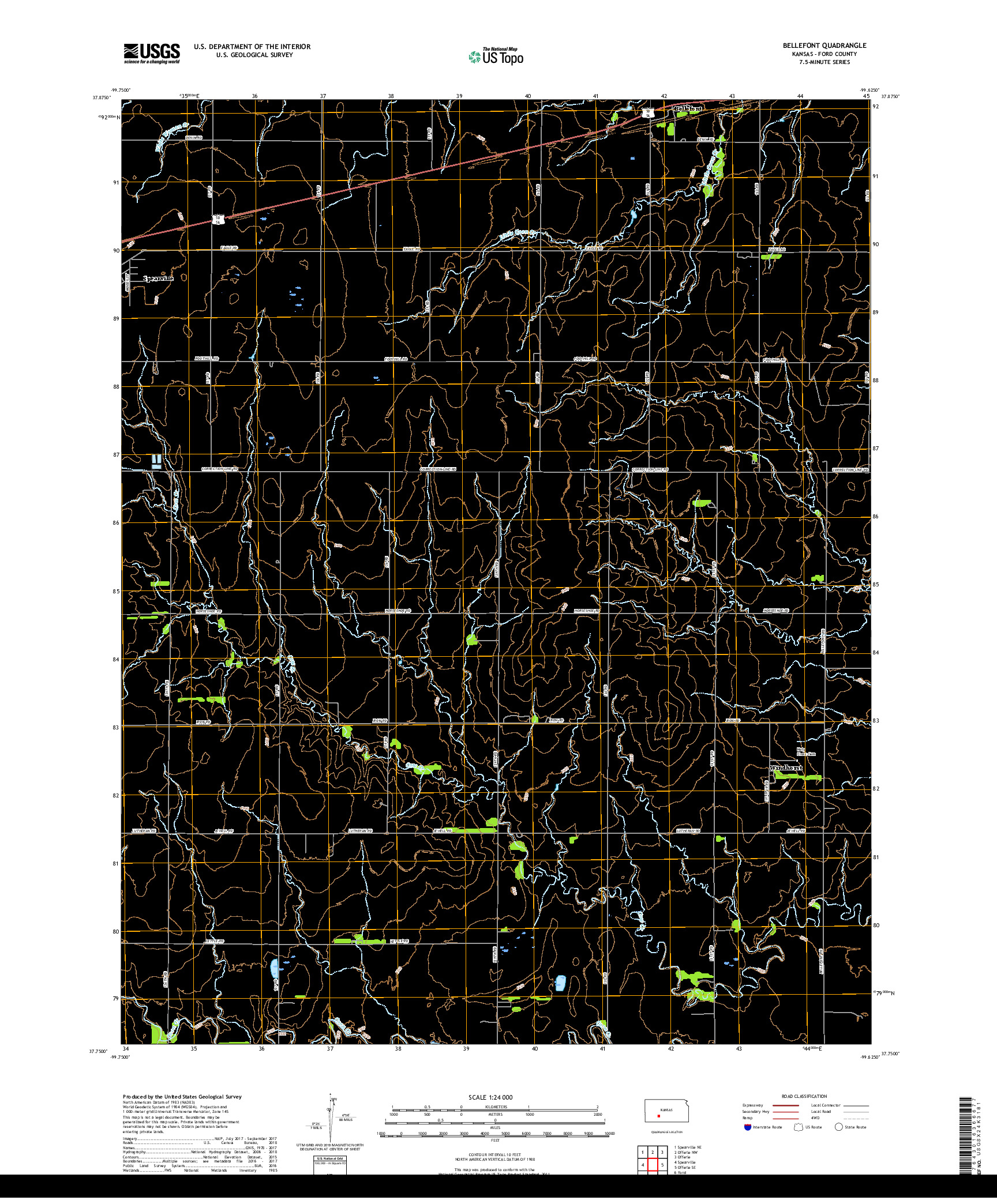 USGS US TOPO 7.5-MINUTE MAP FOR BELLEFONT, KS 2018