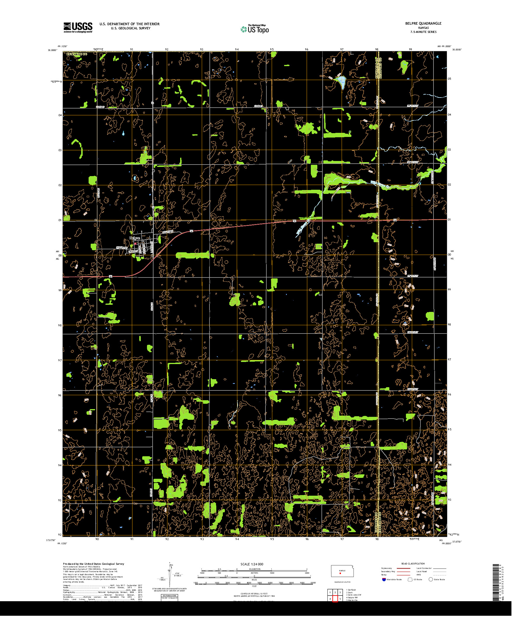 USGS US TOPO 7.5-MINUTE MAP FOR BELPRE, KS 2018