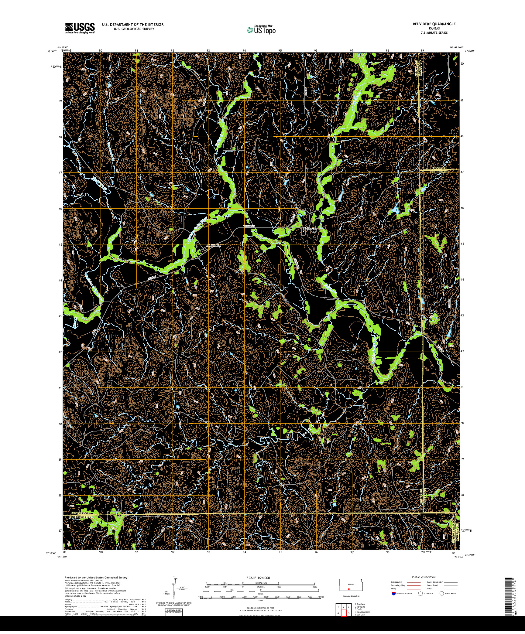 USGS US TOPO 7.5-MINUTE MAP FOR BELVIDERE, KS 2018