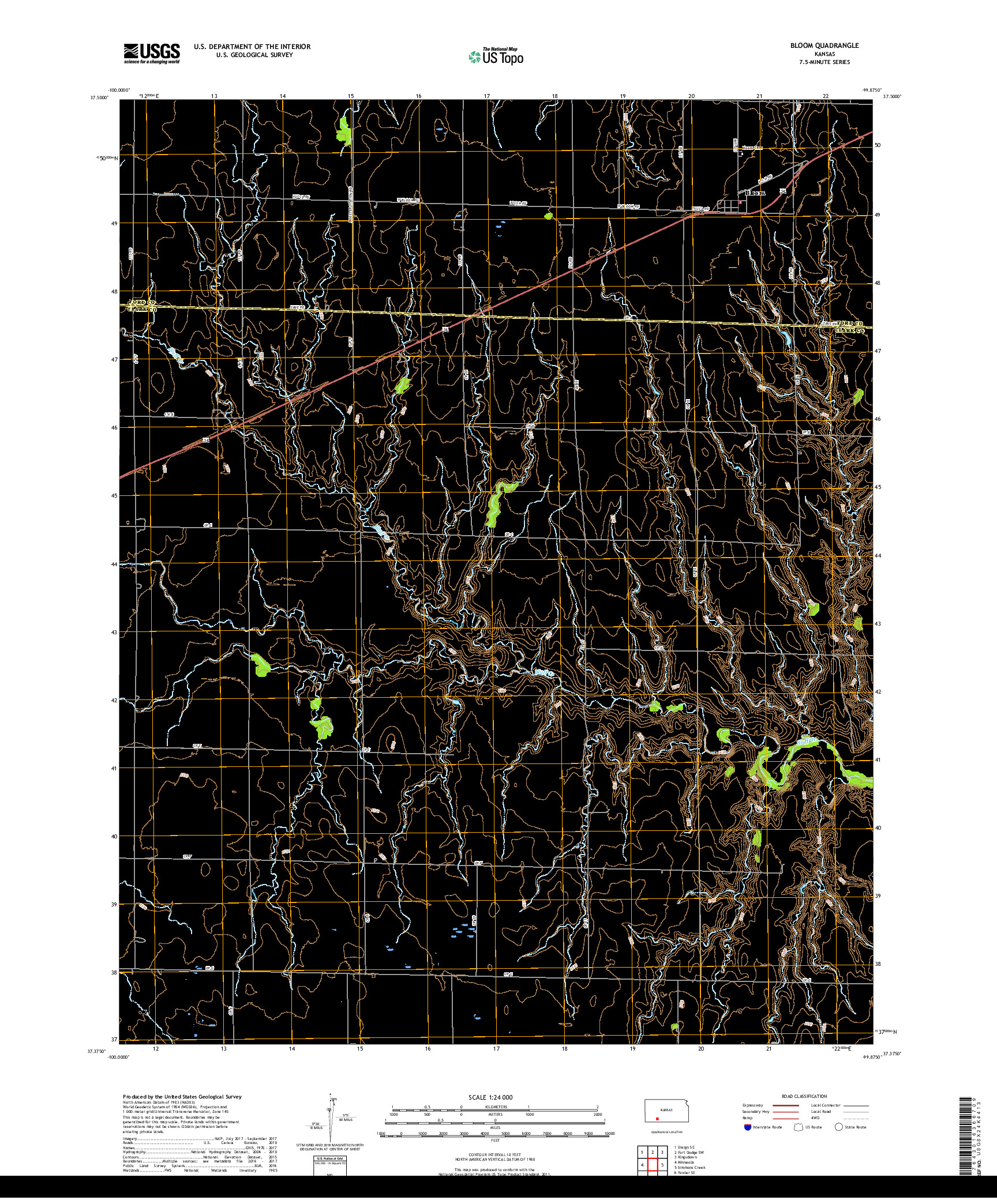 USGS US TOPO 7.5-MINUTE MAP FOR BLOOM, KS 2018