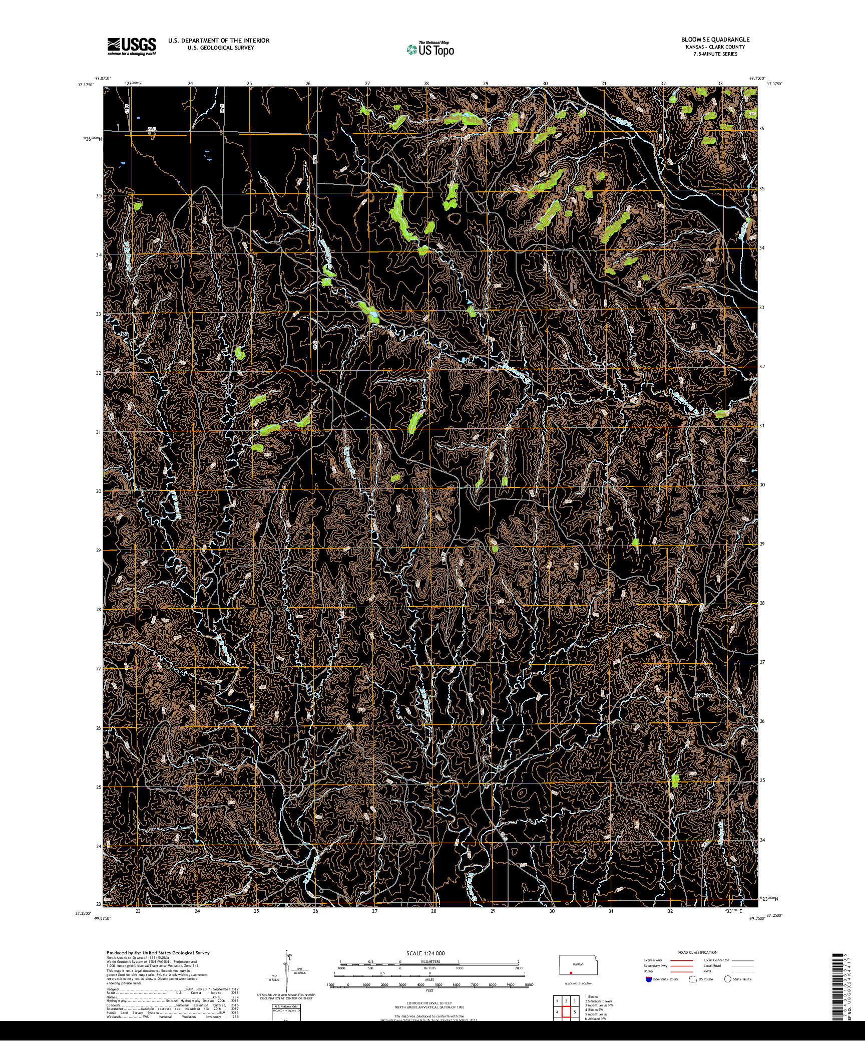 USGS US TOPO 7.5-MINUTE MAP FOR BLOOM SE, KS 2018