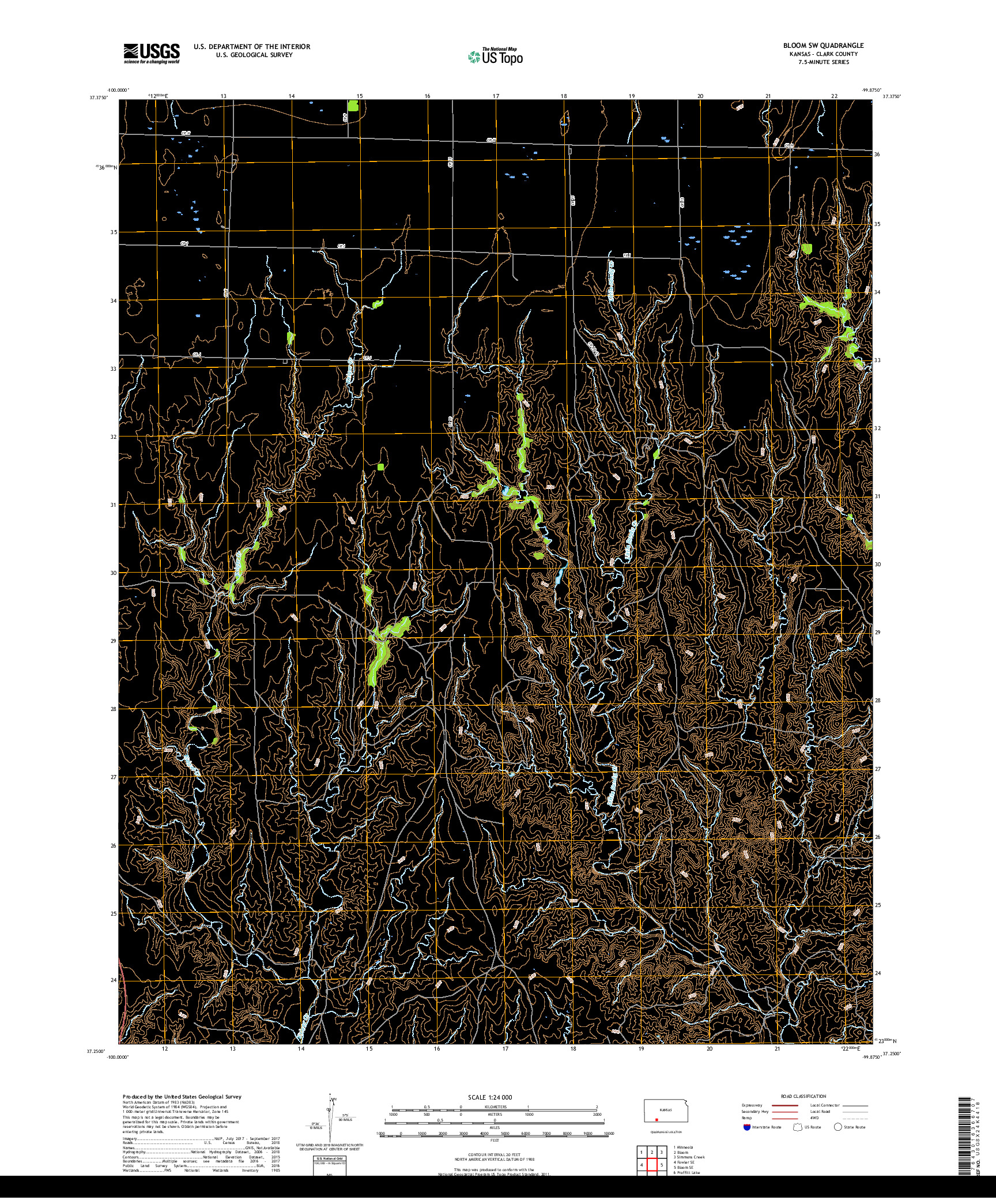 USGS US TOPO 7.5-MINUTE MAP FOR BLOOM SW, KS 2018