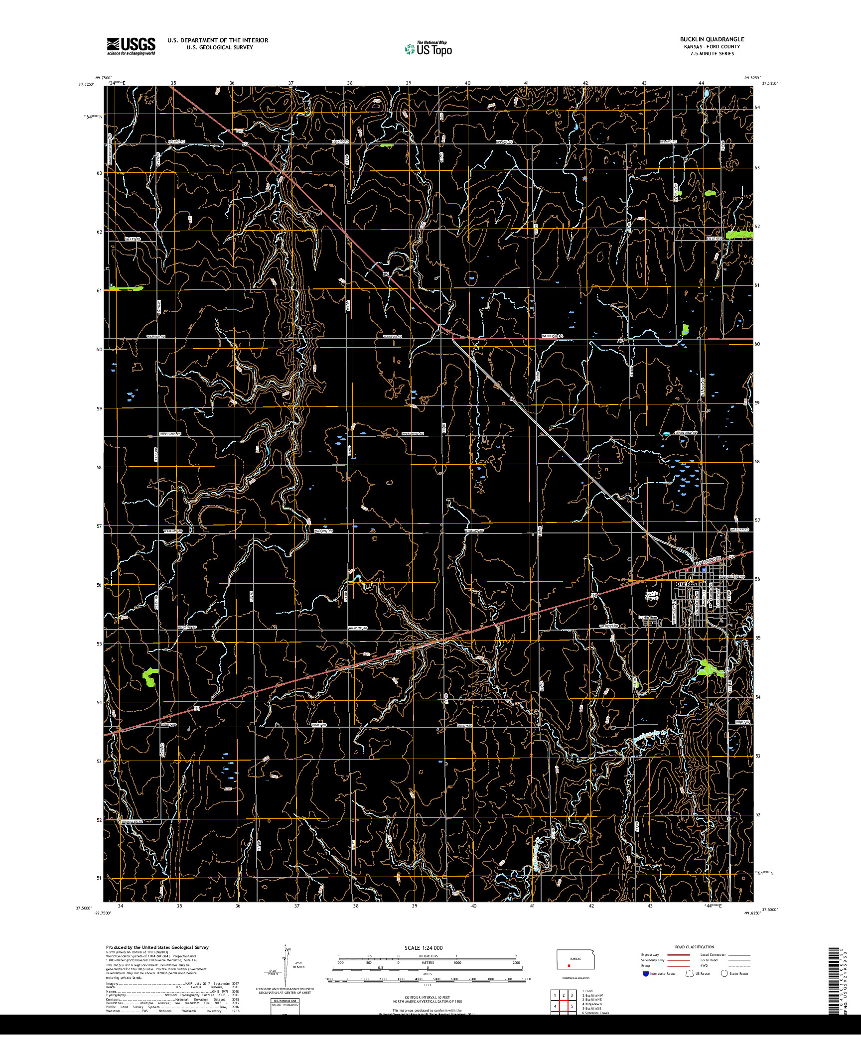 USGS US TOPO 7.5-MINUTE MAP FOR BUCKLIN, KS 2018