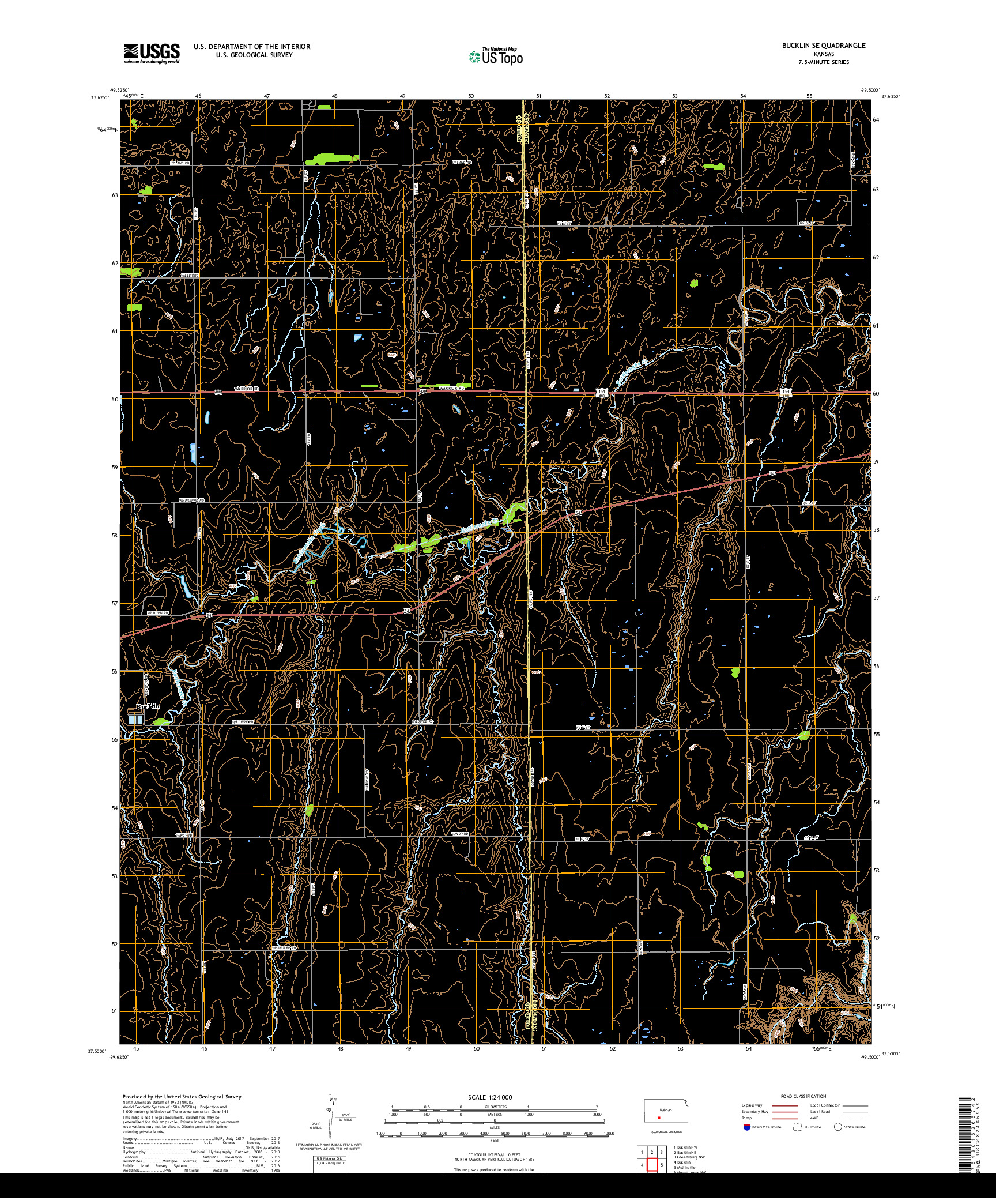 USGS US TOPO 7.5-MINUTE MAP FOR BUCKLIN SE, KS 2018