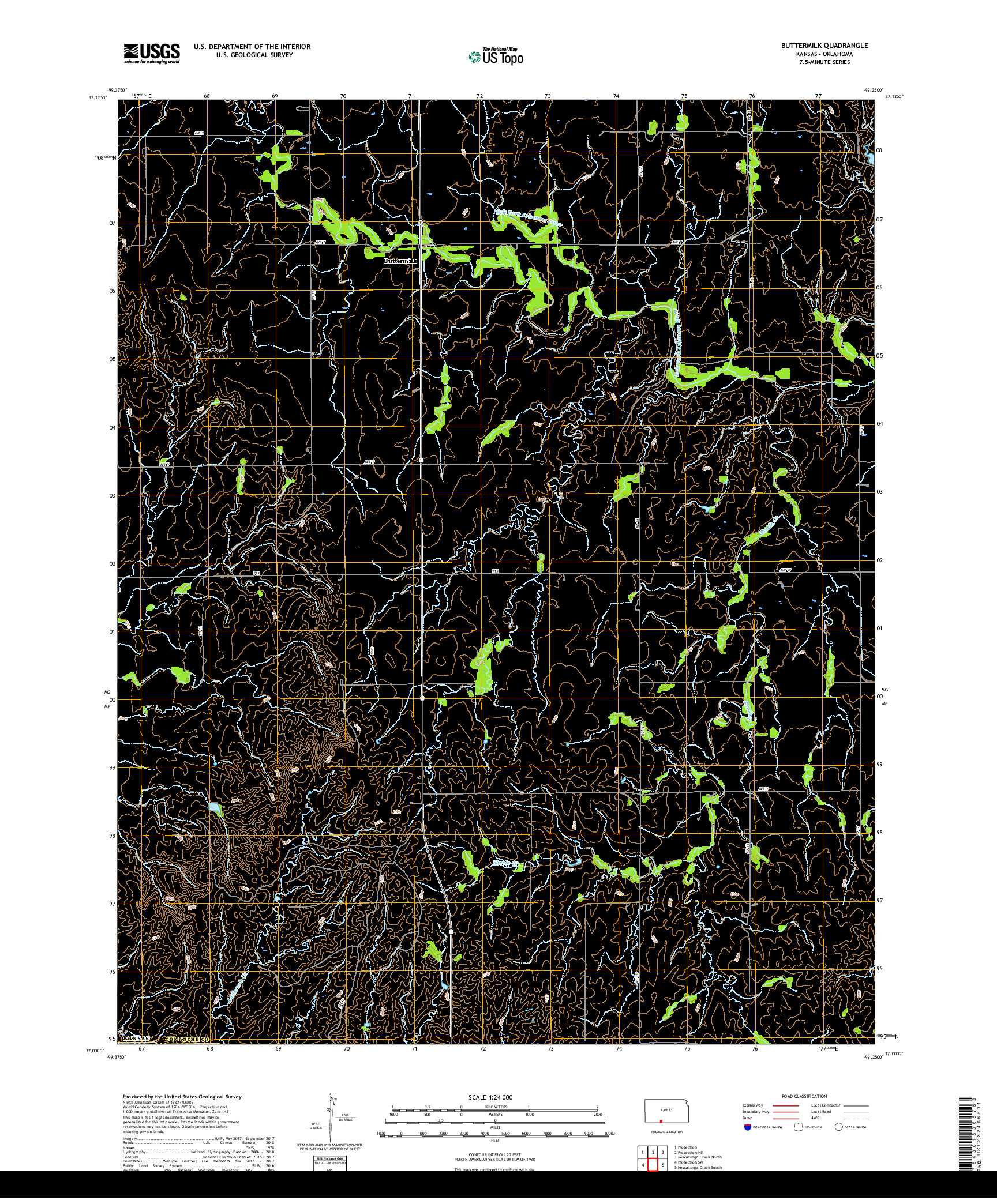 USGS US TOPO 7.5-MINUTE MAP FOR BUTTERMILK, KS,OK 2018