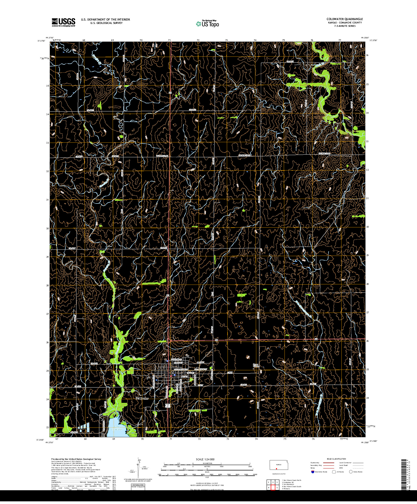 USGS US TOPO 7.5-MINUTE MAP FOR COLDWATER, KS 2018