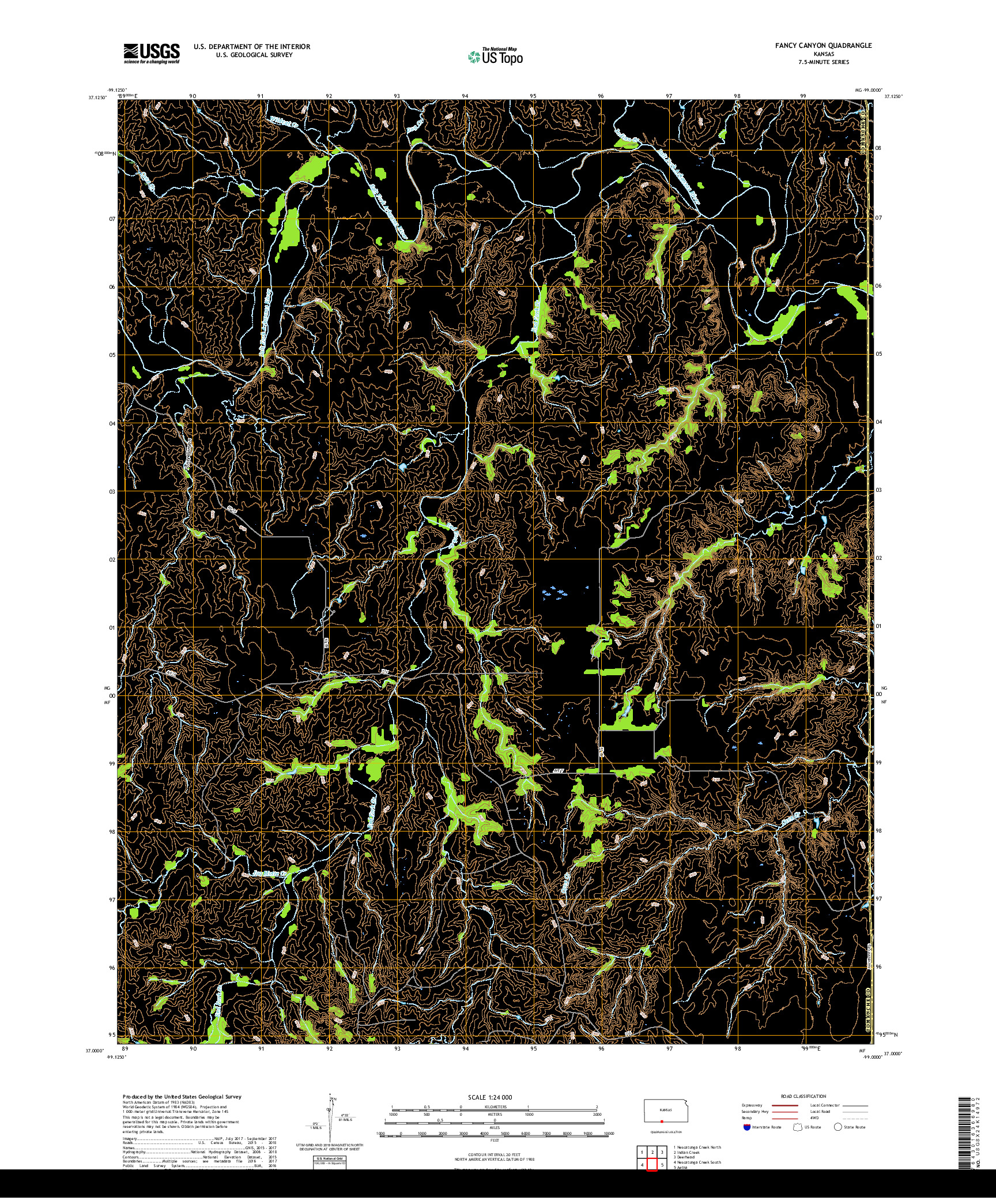 USGS US TOPO 7.5-MINUTE MAP FOR FANCY CANYON, KS 2018