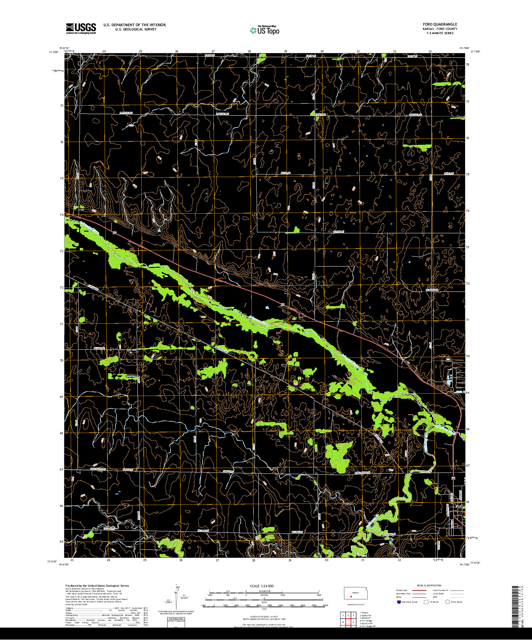 USGS US TOPO 7.5-MINUTE MAP FOR FORD, KS 2018