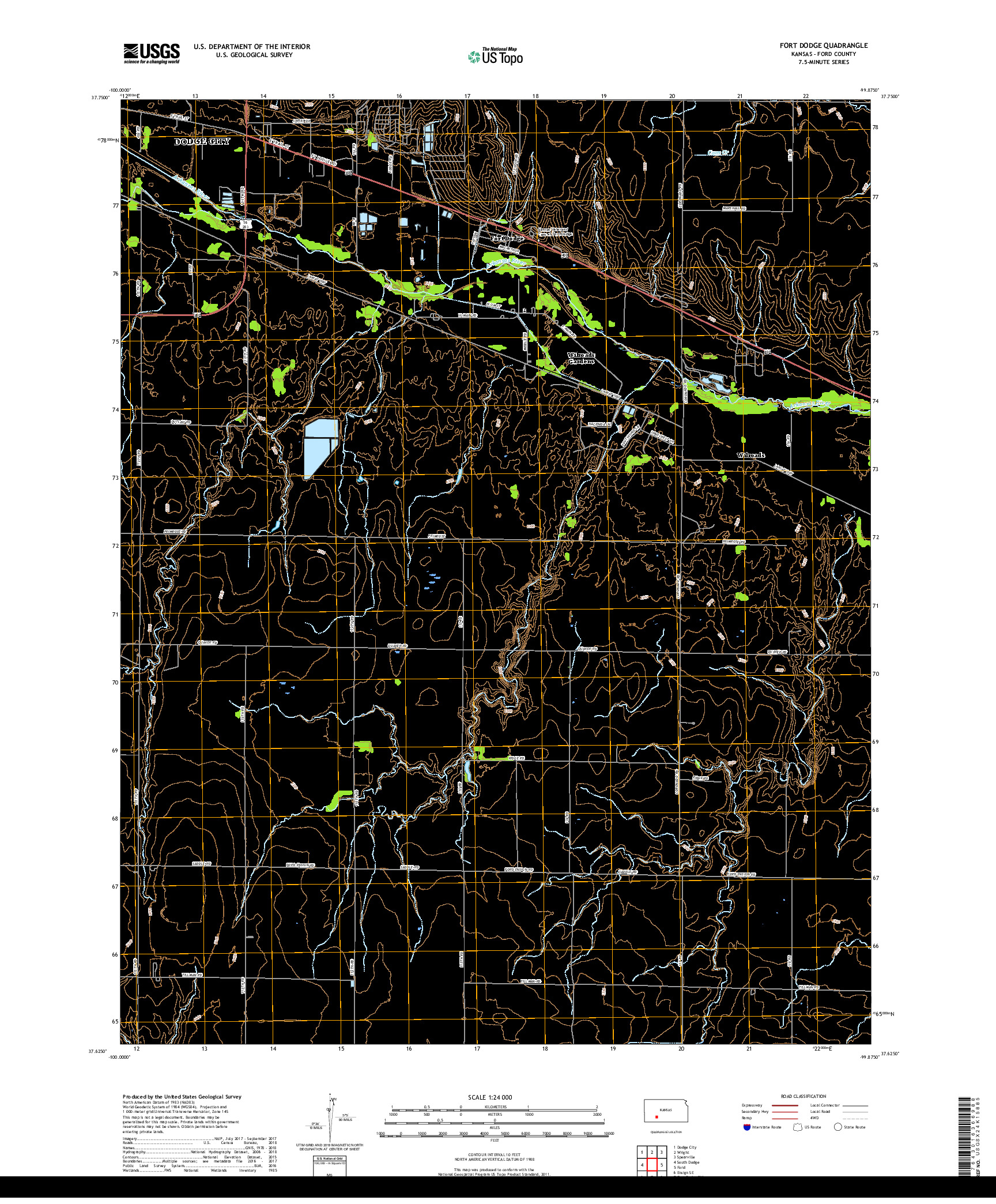 USGS US TOPO 7.5-MINUTE MAP FOR FORT DODGE, KS 2018