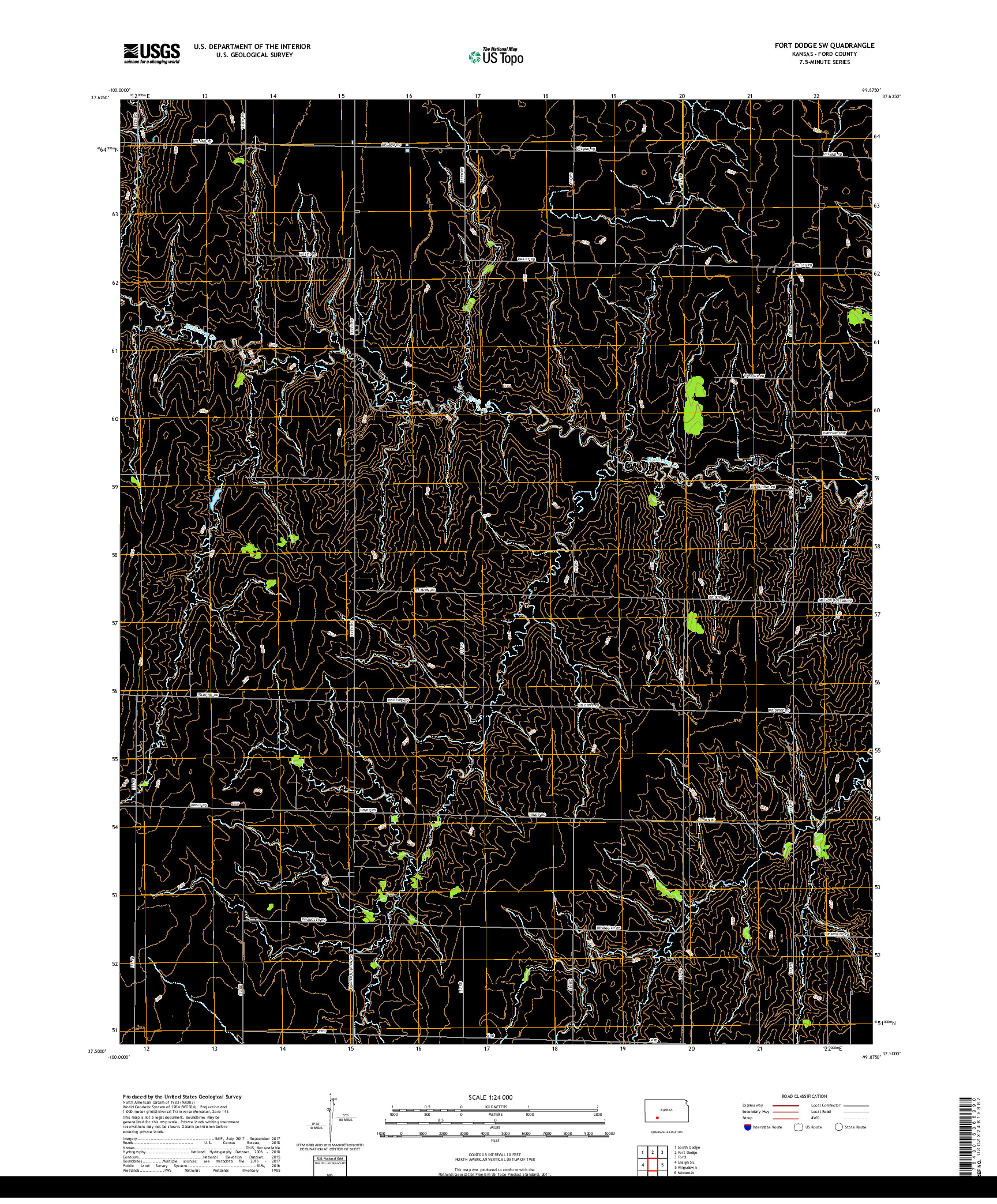 USGS US TOPO 7.5-MINUTE MAP FOR FORT DODGE SW, KS 2018