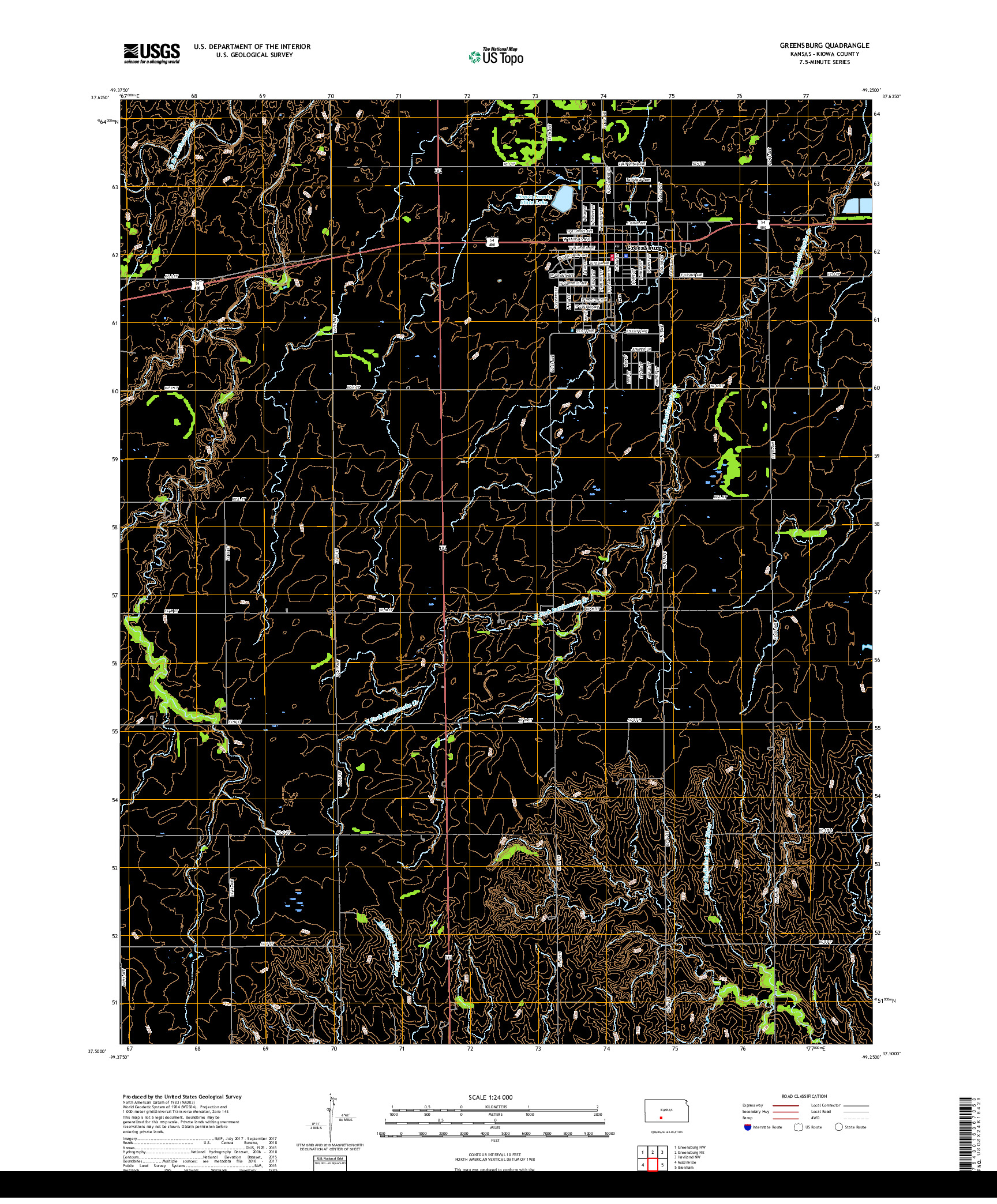 USGS US TOPO 7.5-MINUTE MAP FOR GREENSBURG, KS 2018