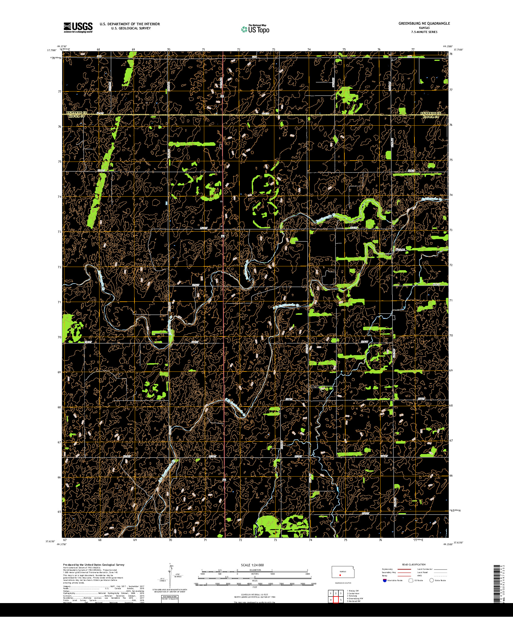 USGS US TOPO 7.5-MINUTE MAP FOR GREENSBURG NE, KS 2018