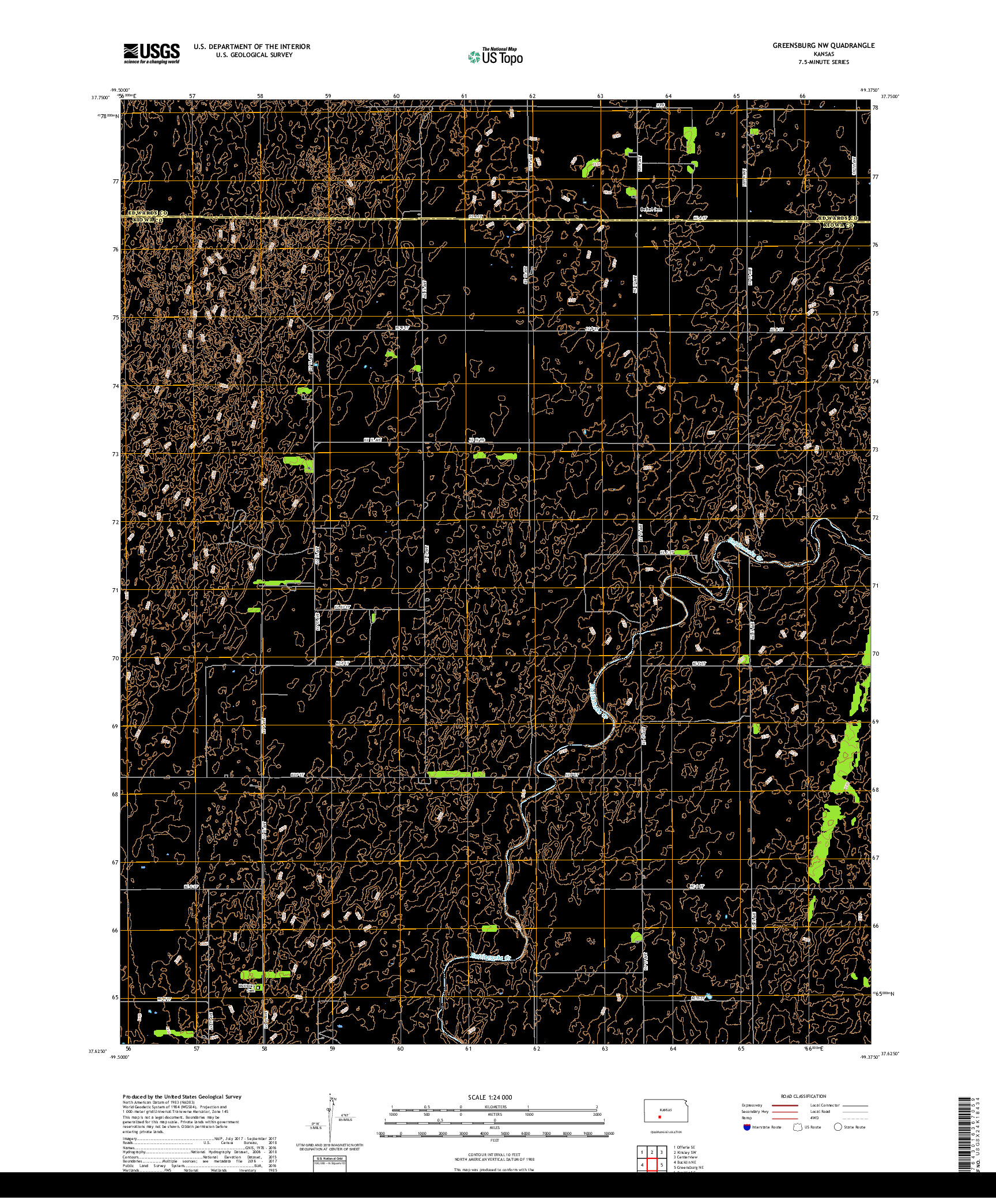 USGS US TOPO 7.5-MINUTE MAP FOR GREENSBURG NW, KS 2018