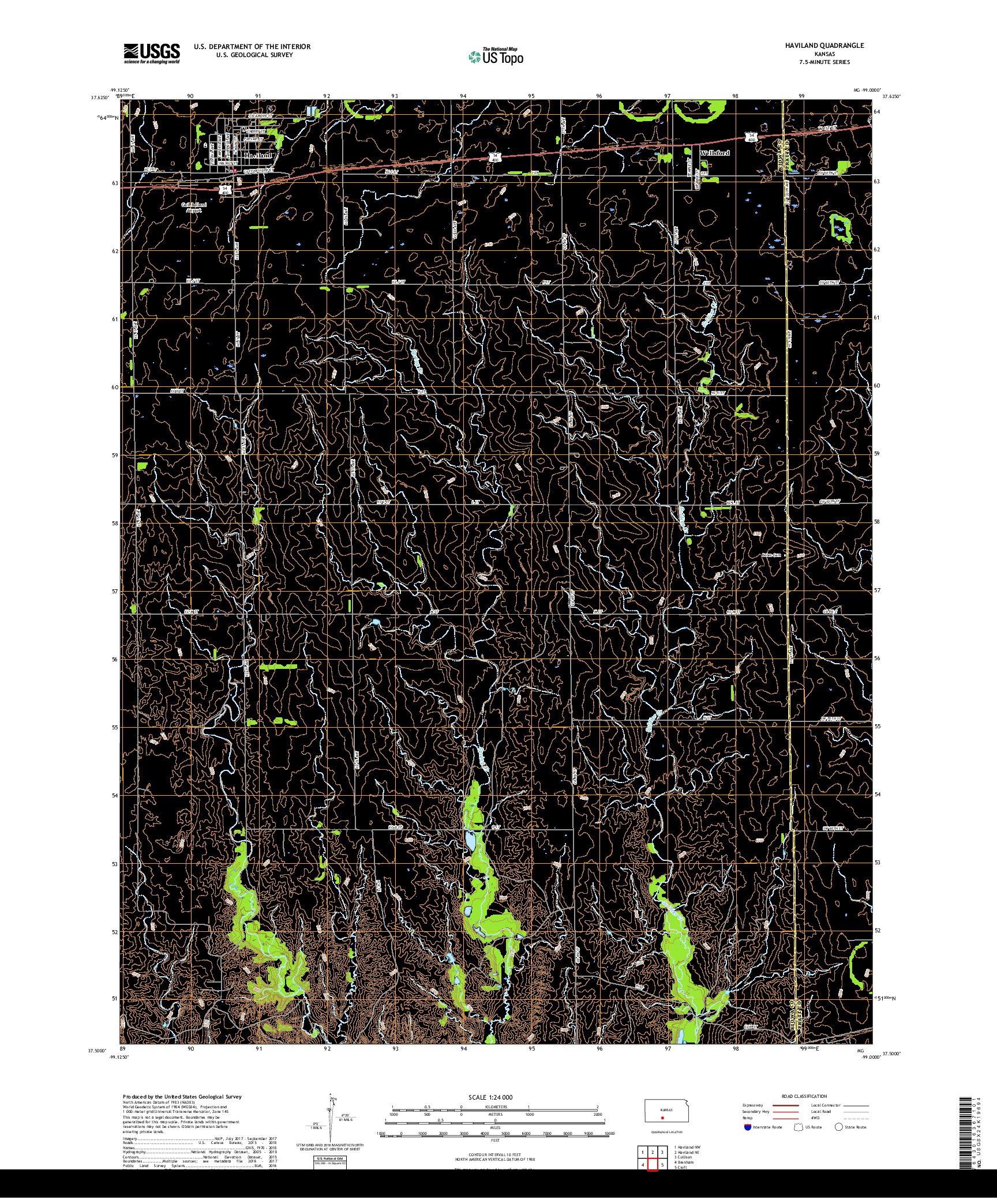 USGS US TOPO 7.5-MINUTE MAP FOR HAVILAND, KS 2018