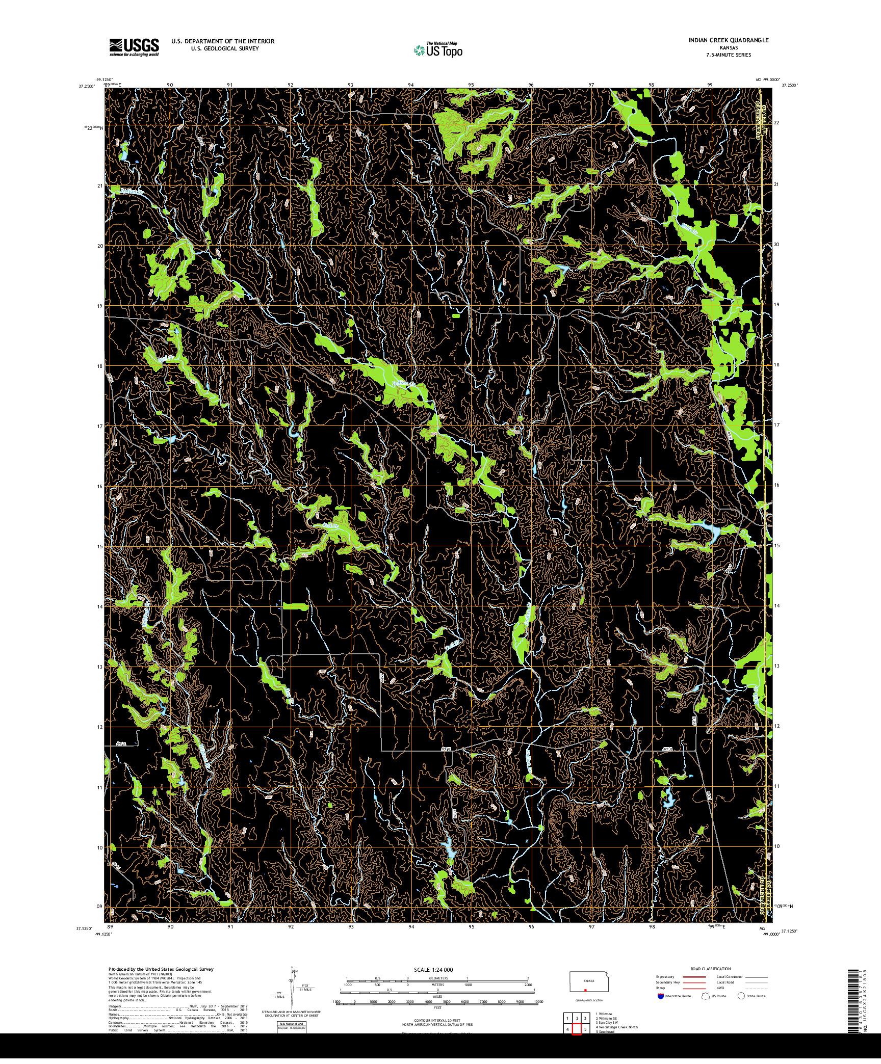 USGS US TOPO 7.5-MINUTE MAP FOR INDIAN CREEK, KS 2018