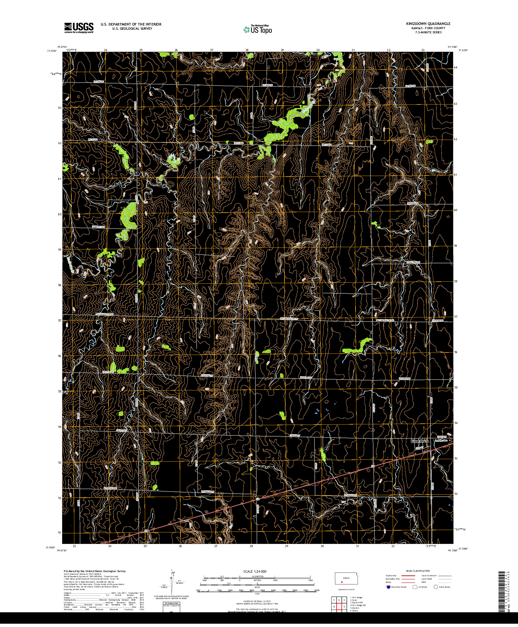 USGS US TOPO 7.5-MINUTE MAP FOR KINGSDOWN, KS 2018