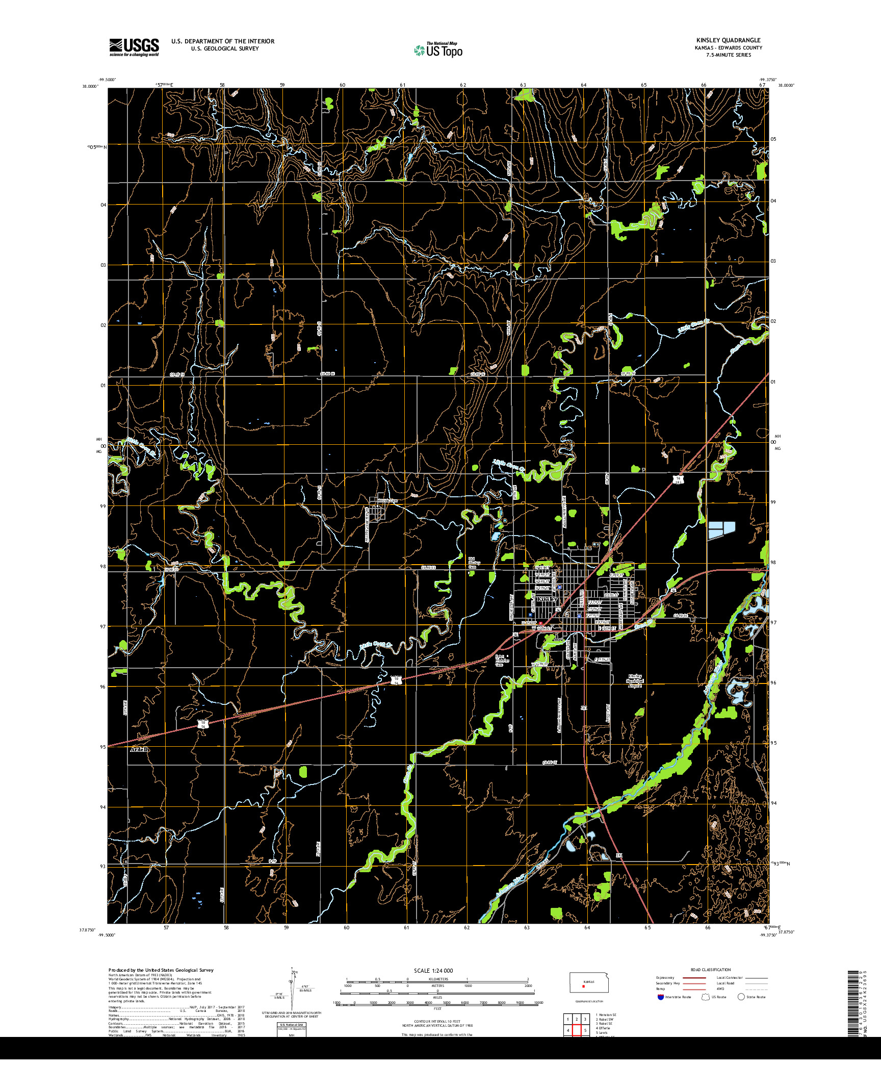 USGS US TOPO 7.5-MINUTE MAP FOR KINSLEY, KS 2018