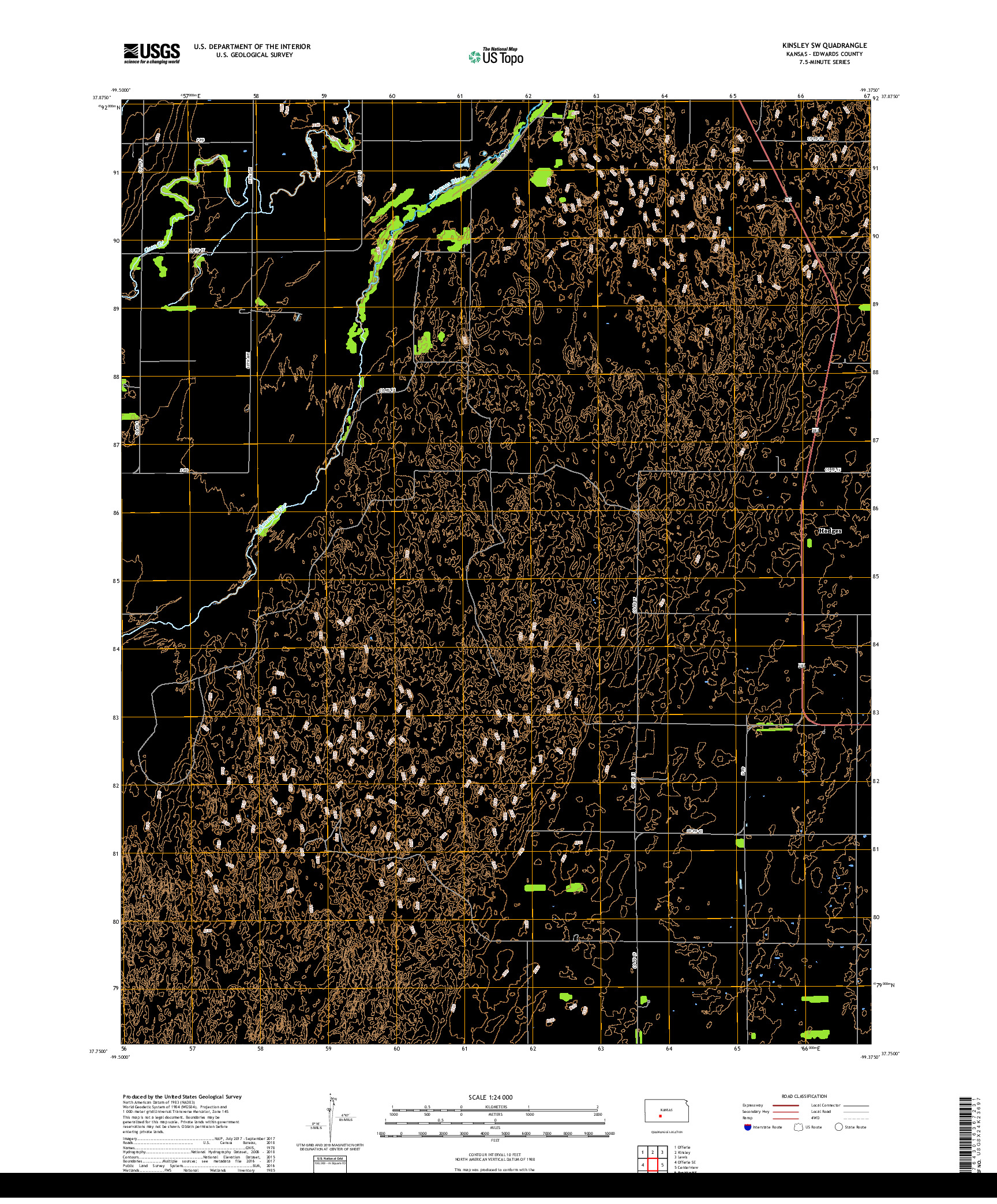 USGS US TOPO 7.5-MINUTE MAP FOR KINSLEY SW, KS 2018