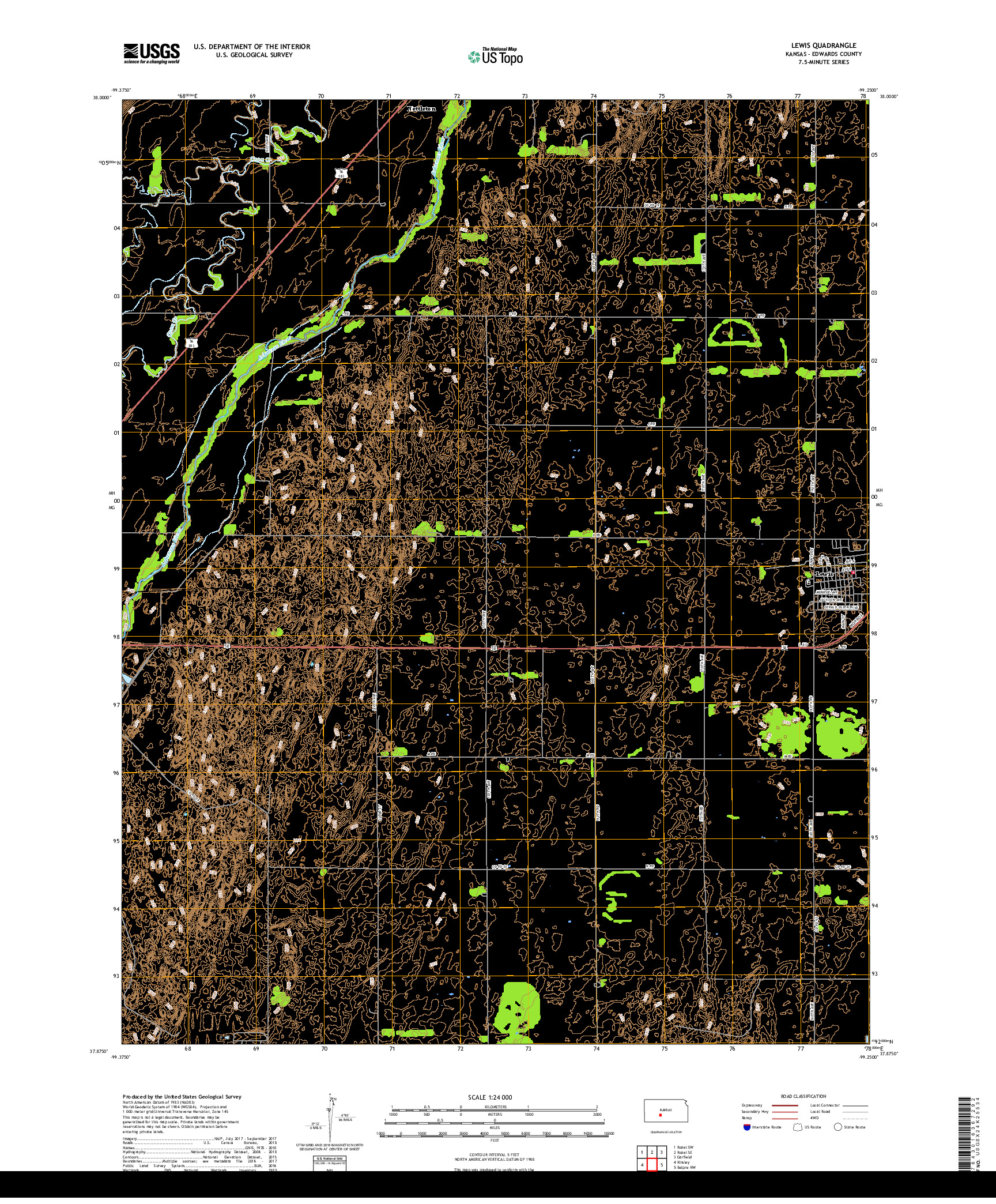 USGS US TOPO 7.5-MINUTE MAP FOR LEWIS, KS 2018