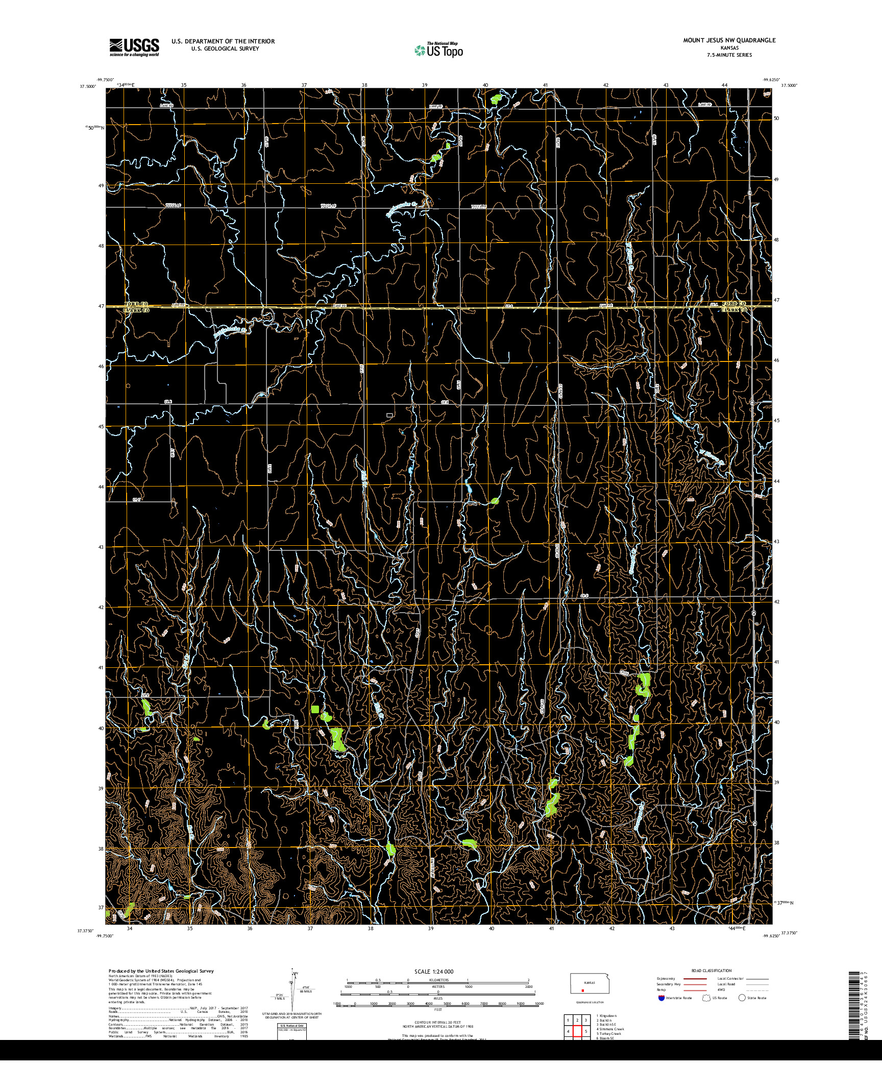 USGS US TOPO 7.5-MINUTE MAP FOR MOUNT JESUS NW, KS 2018