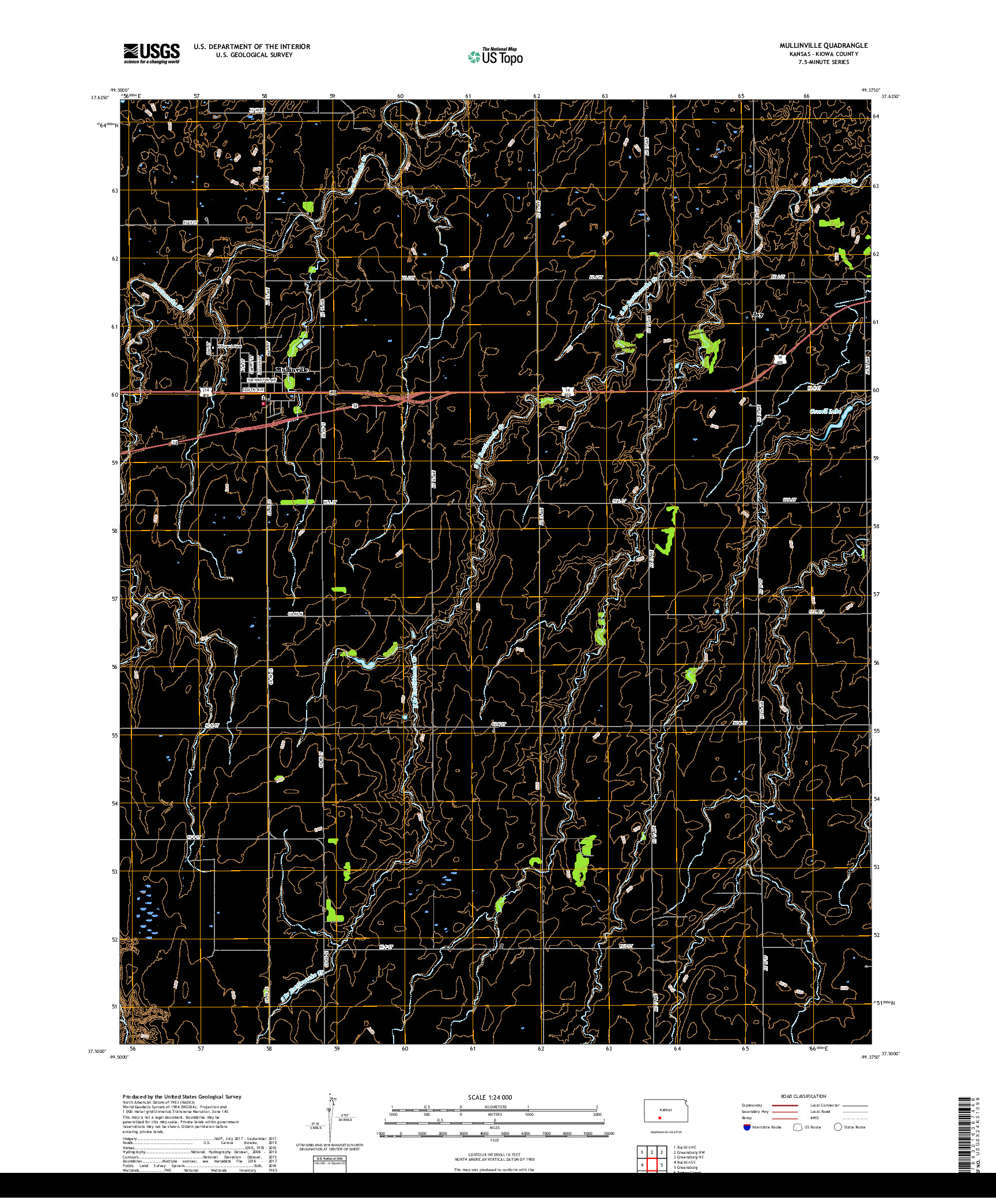 USGS US TOPO 7.5-MINUTE MAP FOR MULLINVILLE, KS 2018