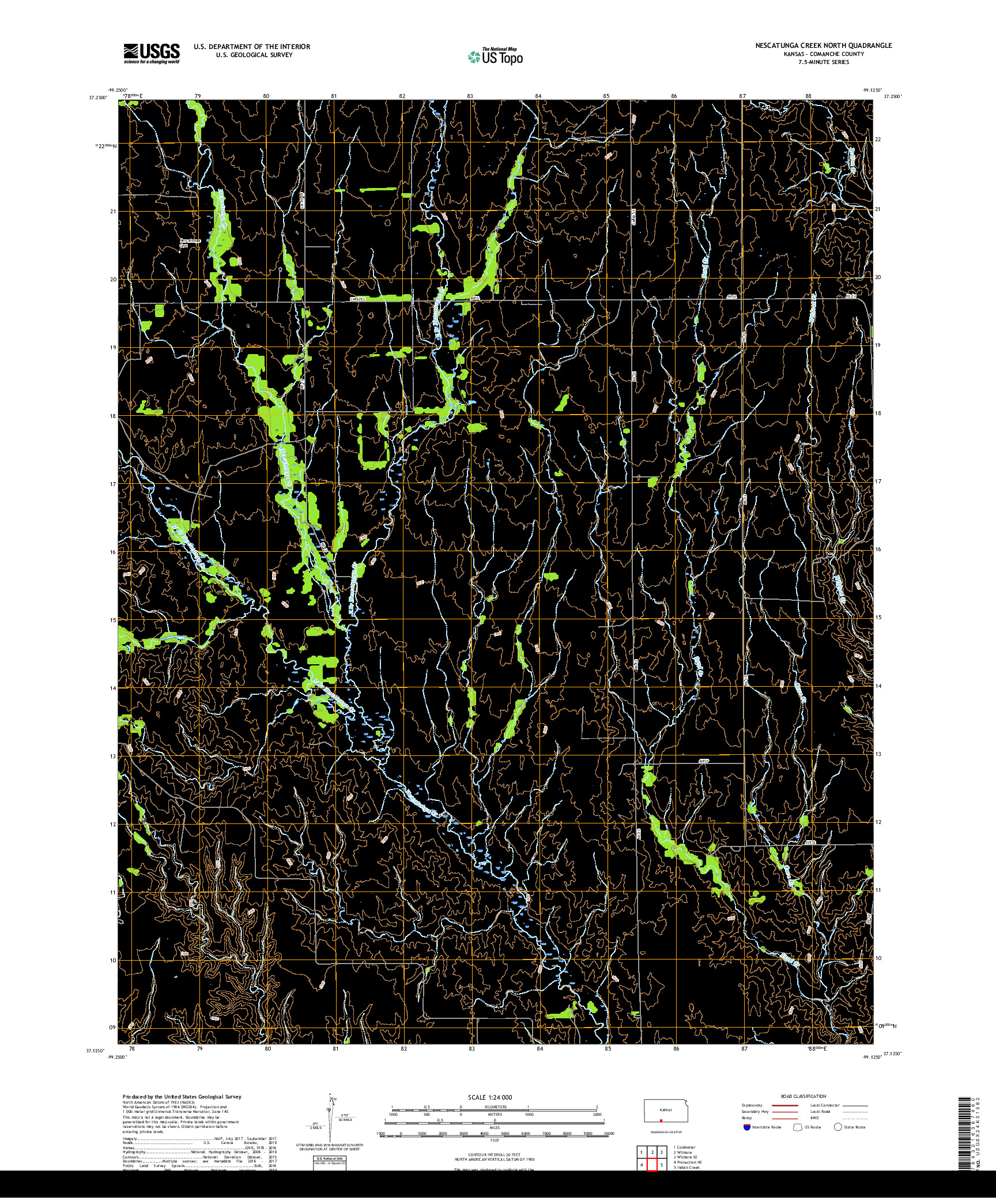 USGS US TOPO 7.5-MINUTE MAP FOR NESCATUNGA CREEK NORTH, KS 2018