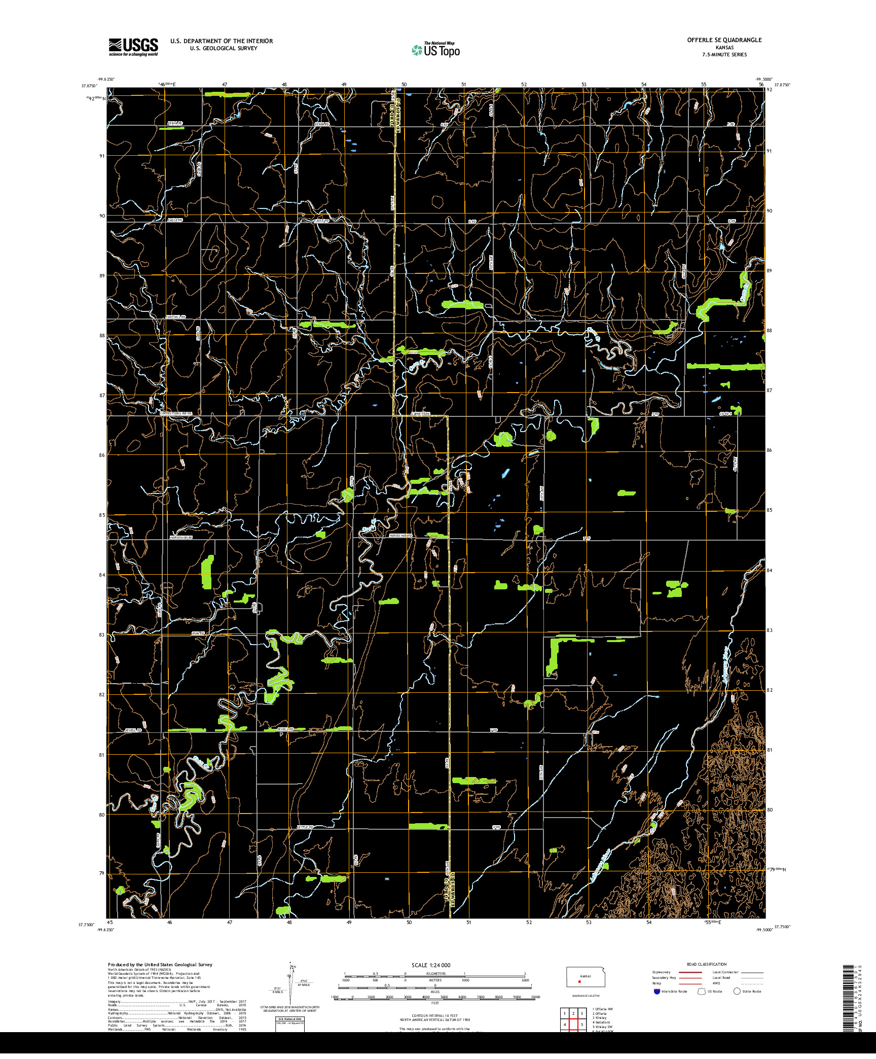 USGS US TOPO 7.5-MINUTE MAP FOR OFFERLE SE, KS 2018