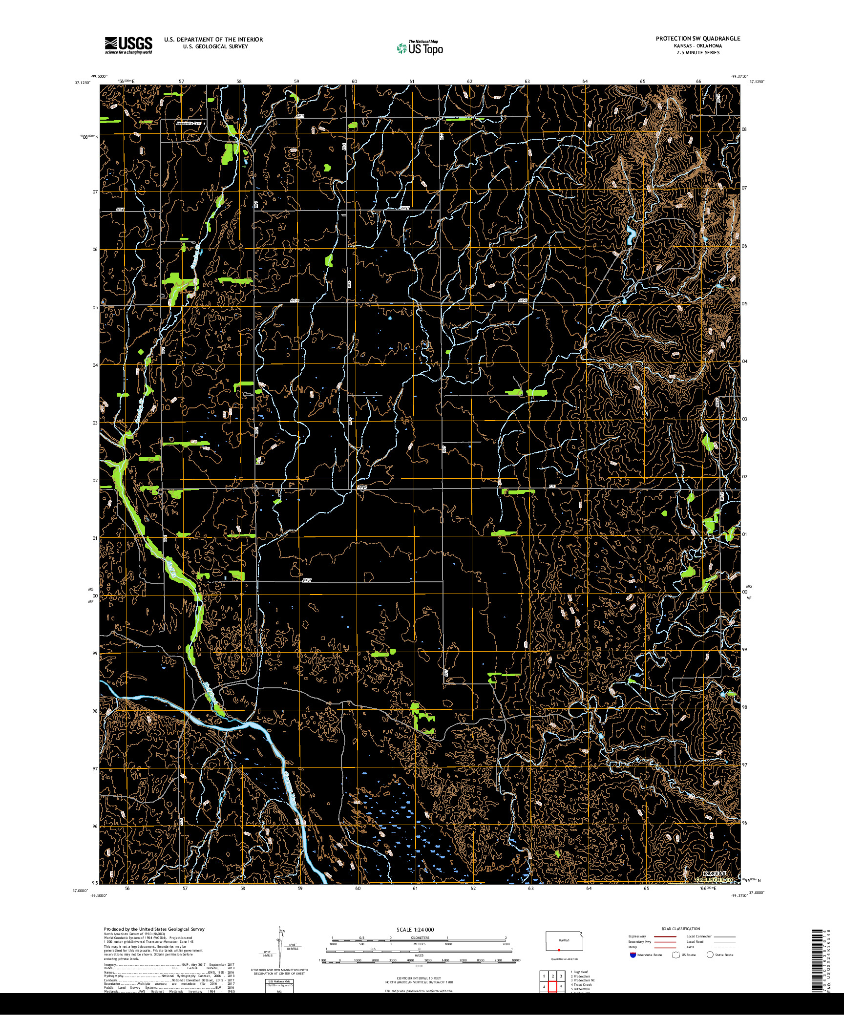USGS US TOPO 7.5-MINUTE MAP FOR PROTECTION SW, KS,OK 2018