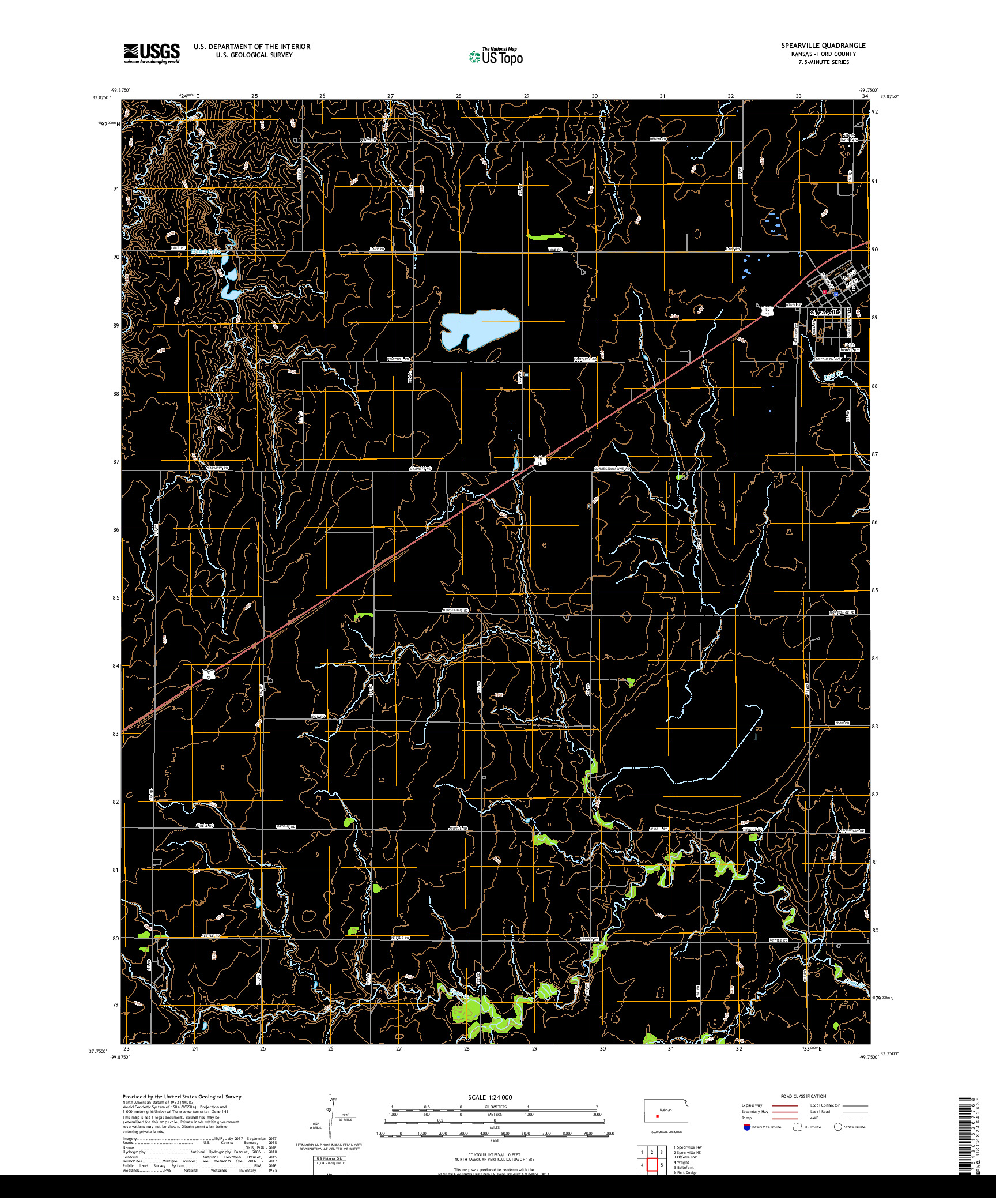 USGS US TOPO 7.5-MINUTE MAP FOR SPEARVILLE, KS 2018