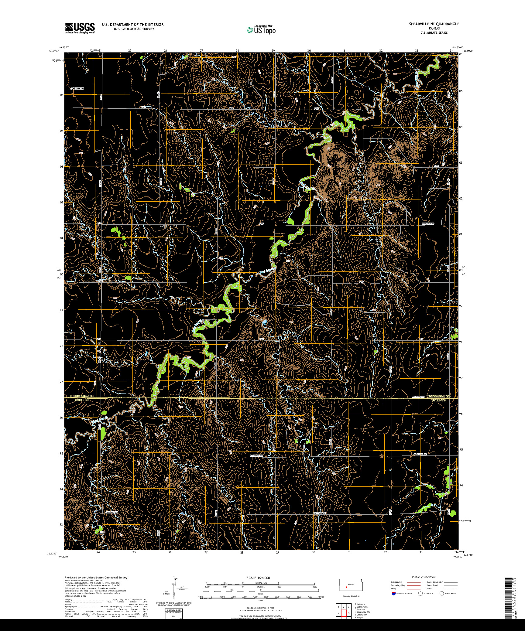 USGS US TOPO 7.5-MINUTE MAP FOR SPEARVILLE NE, KS 2018