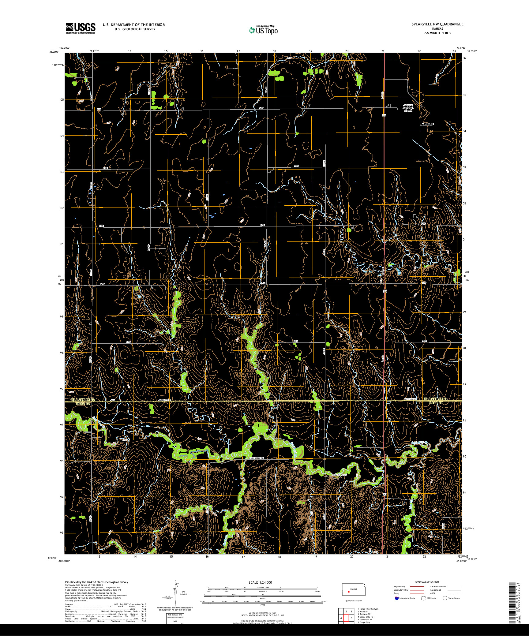 USGS US TOPO 7.5-MINUTE MAP FOR SPEARVILLE NW, KS 2018