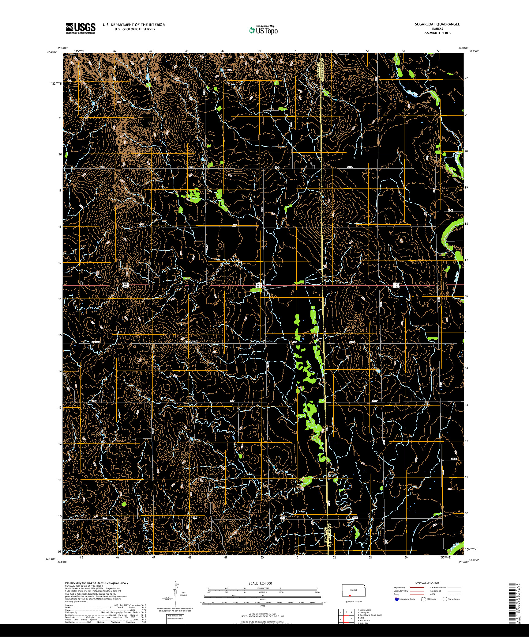 USGS US TOPO 7.5-MINUTE MAP FOR SUGARLOAF, KS 2018