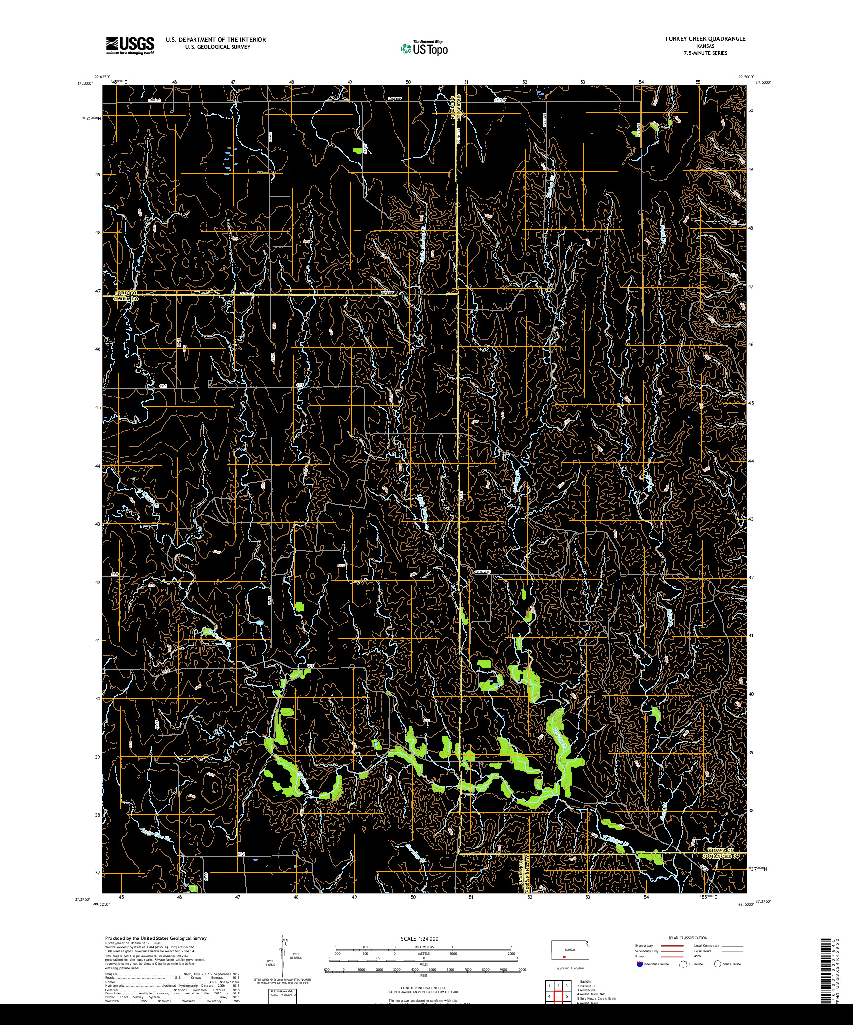 USGS US TOPO 7.5-MINUTE MAP FOR TURKEY CREEK, KS 2018