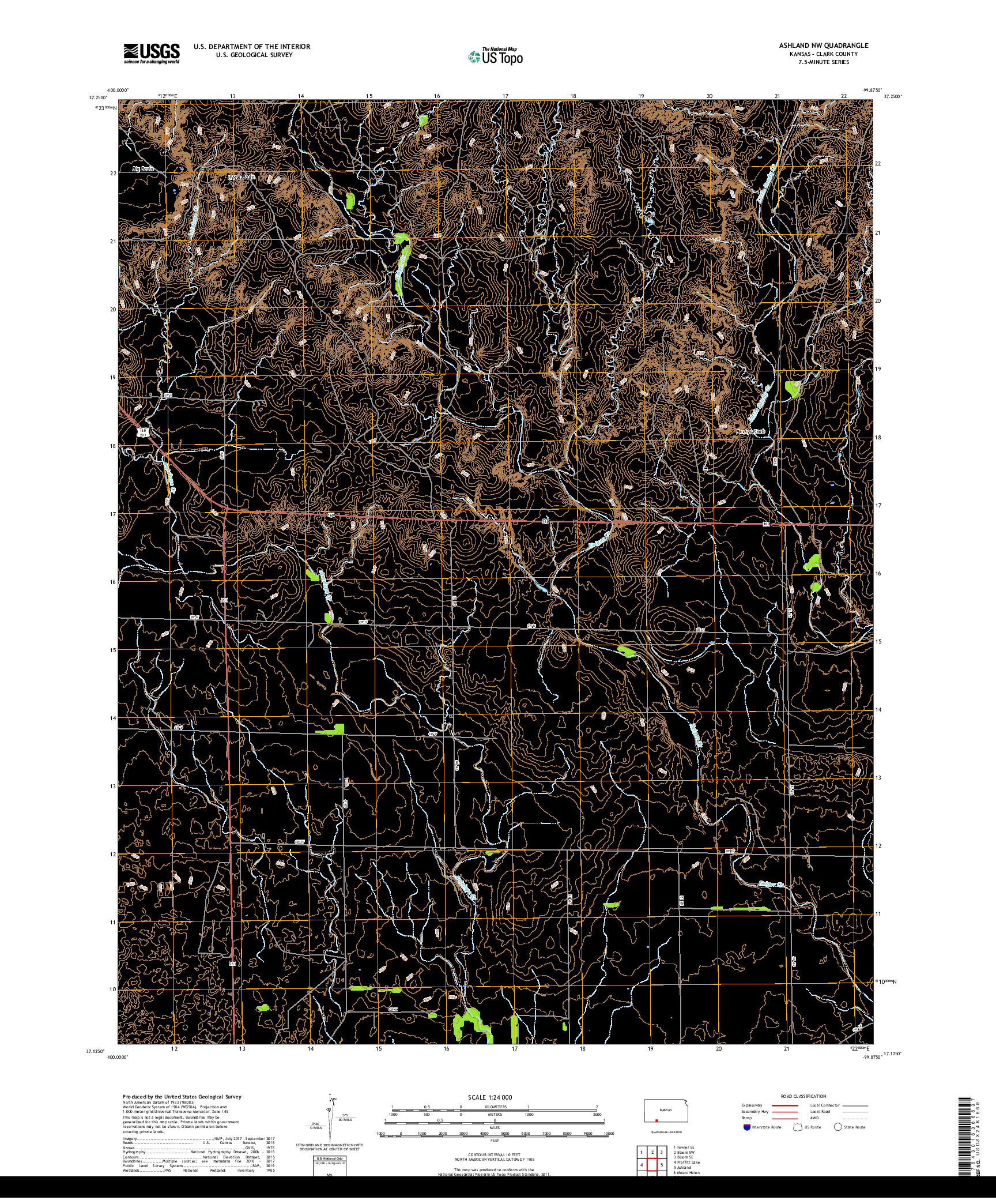 USGS US TOPO 7.5-MINUTE MAP FOR ASHLAND NW, KS 2018