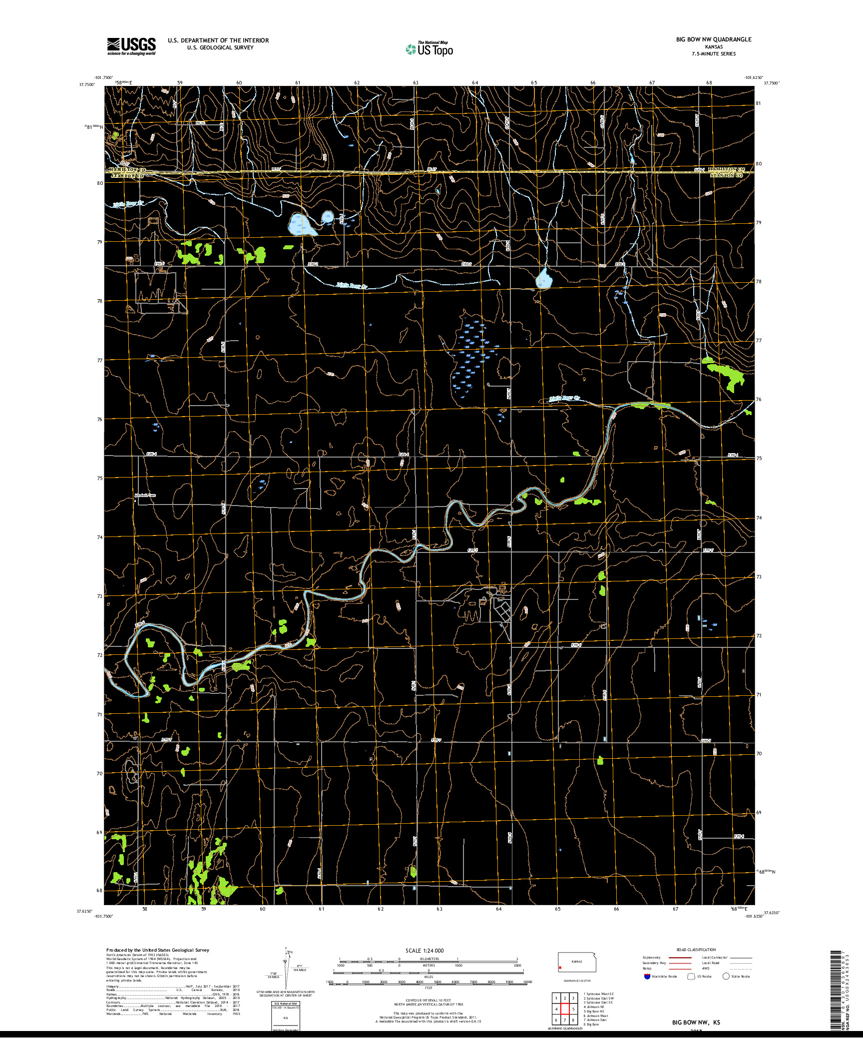 USGS US TOPO 7.5-MINUTE MAP FOR BIG BOW NW, KS 2018