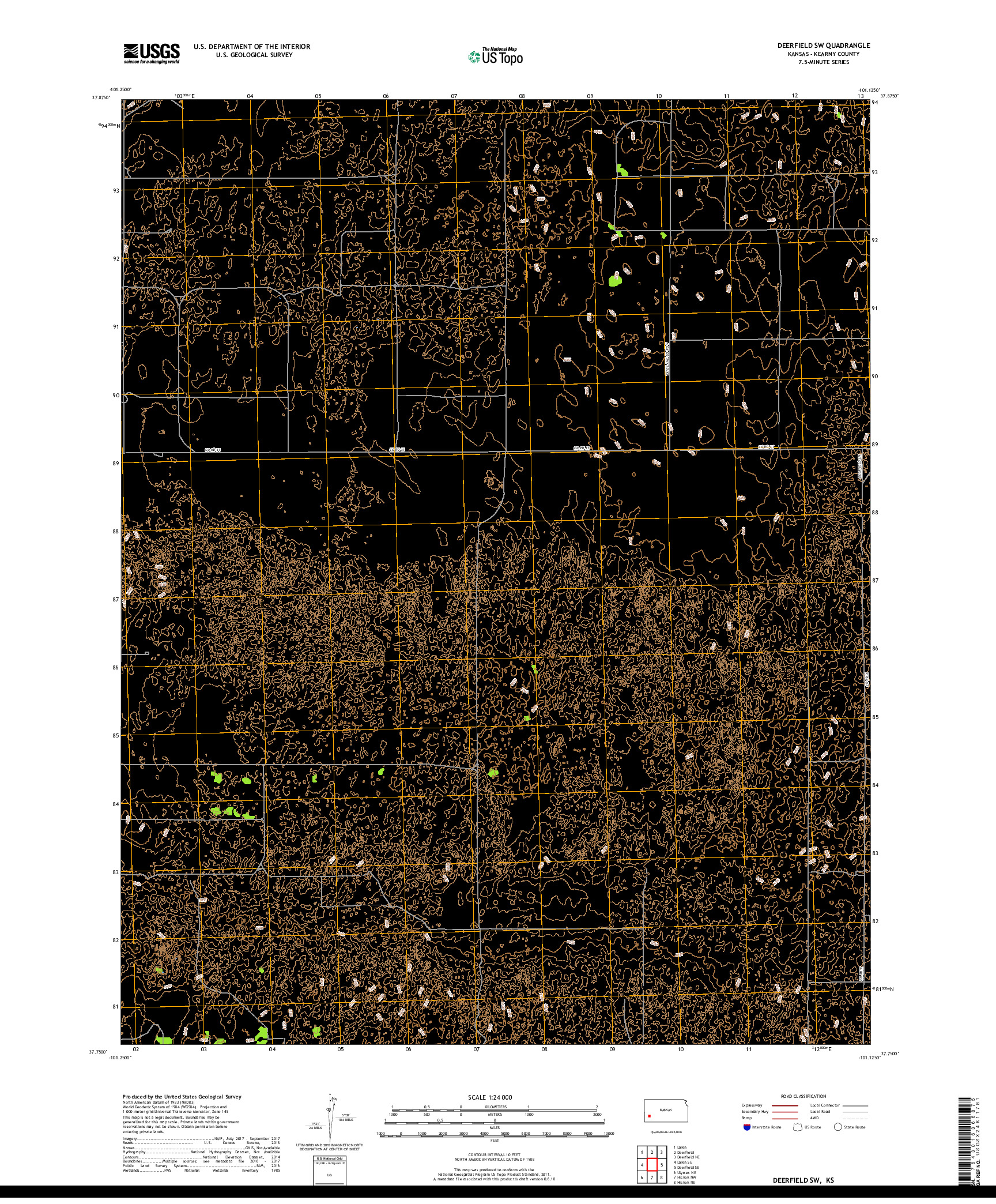 USGS US TOPO 7.5-MINUTE MAP FOR DEERFIELD SW, KS 2018