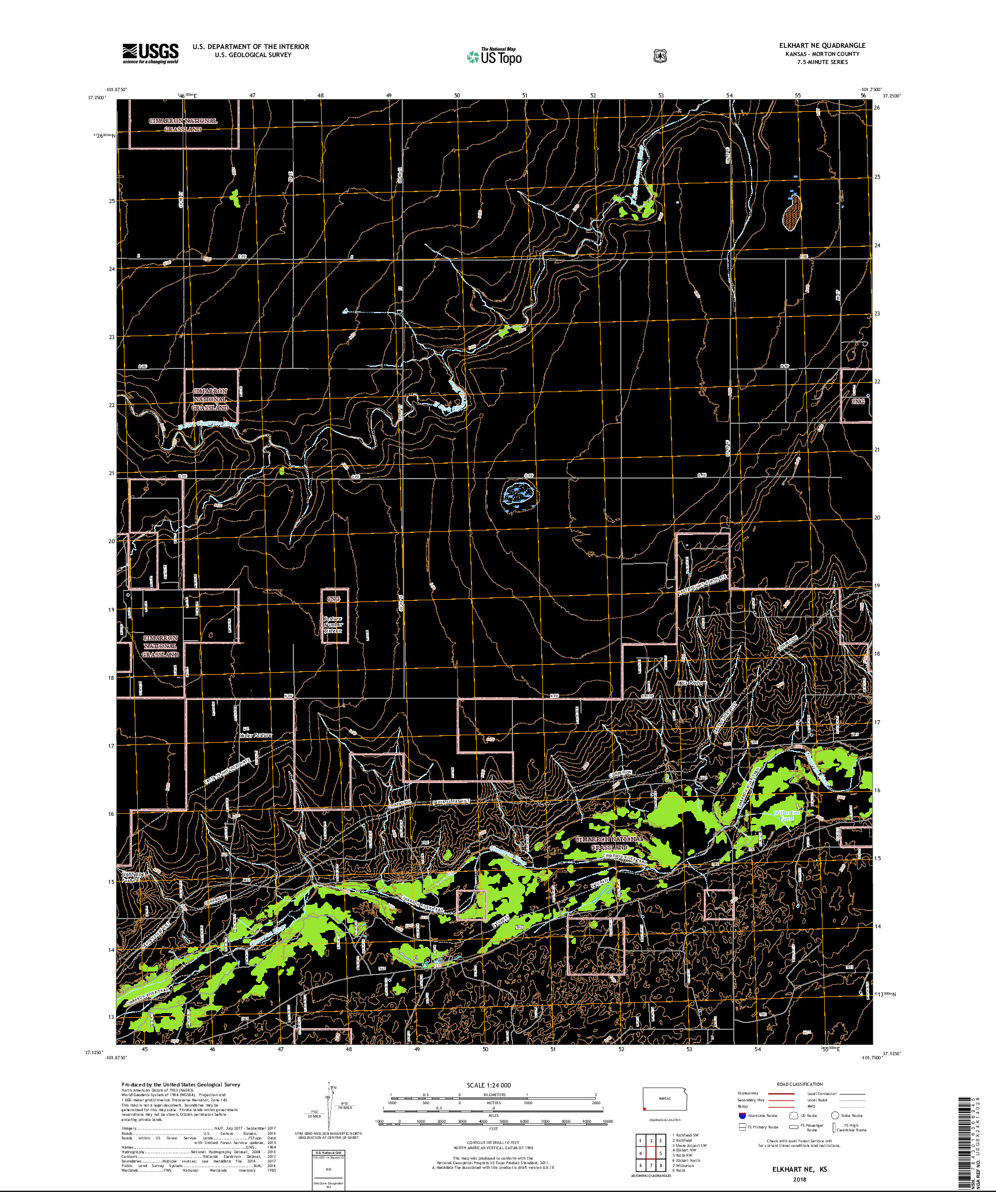 USGS US TOPO 7.5-MINUTE MAP FOR ELKHART NE, KS 2018