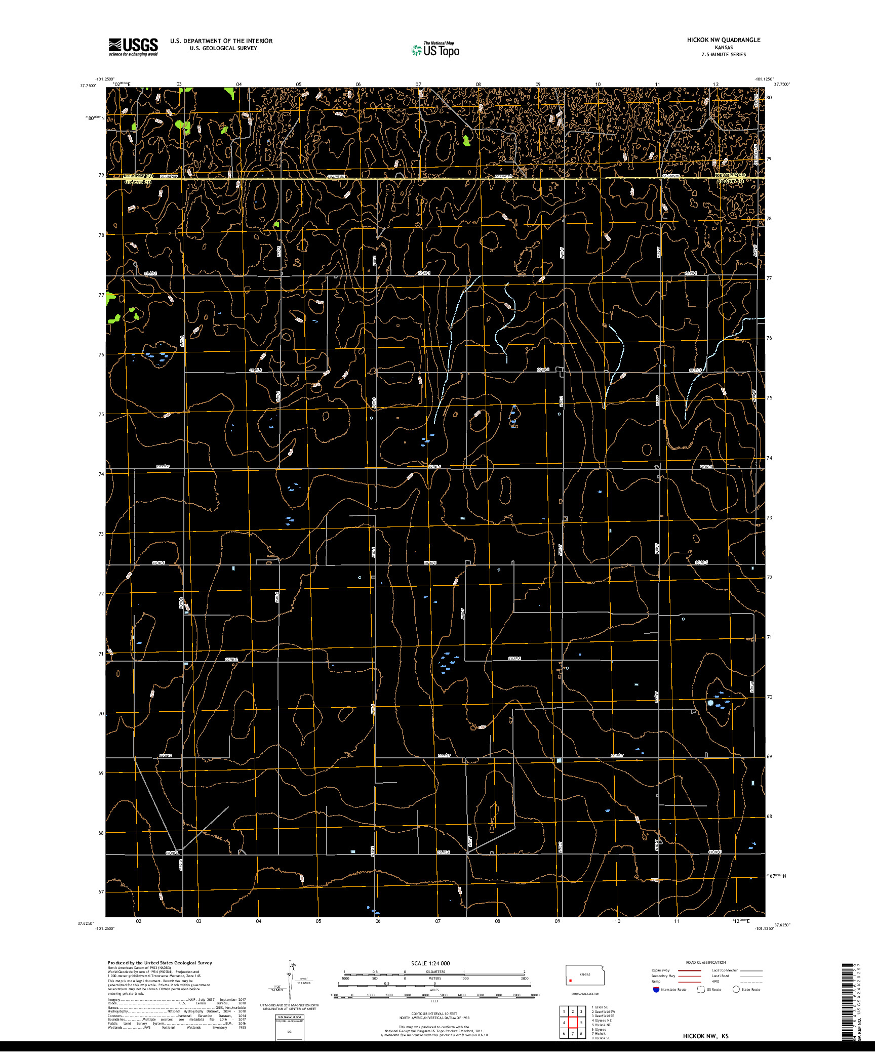 USGS US TOPO 7.5-MINUTE MAP FOR HICKOK NW, KS 2018