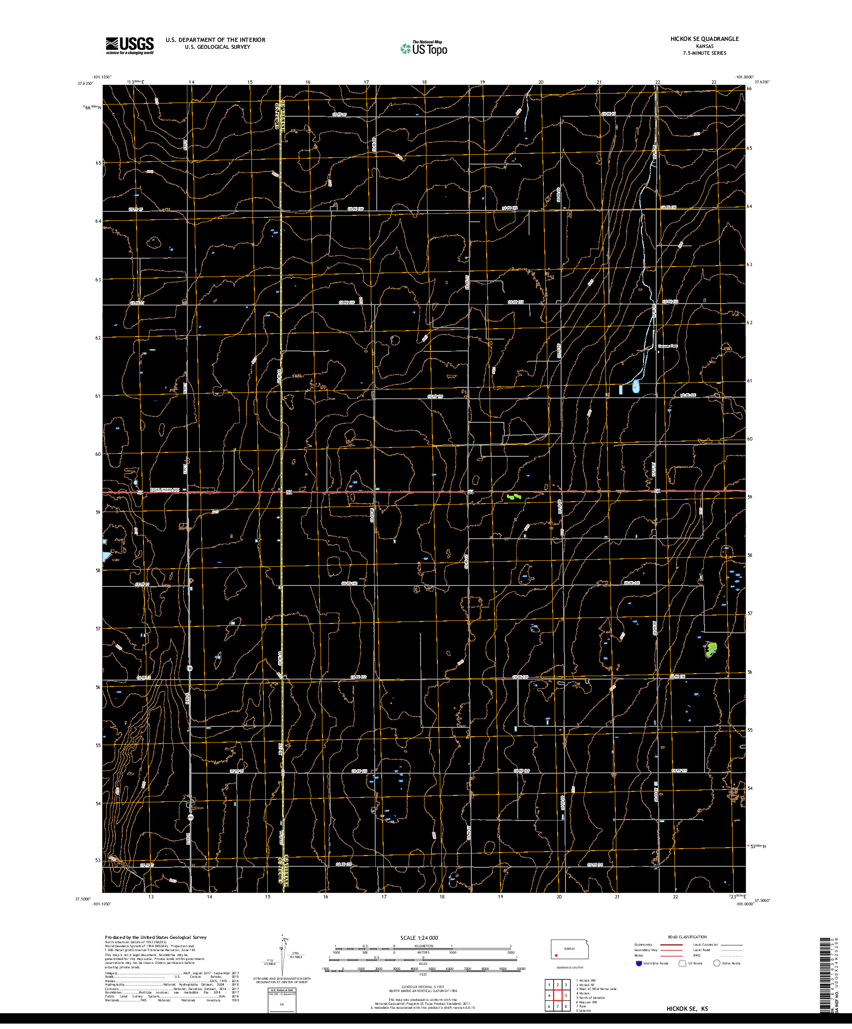 USGS US TOPO 7.5-MINUTE MAP FOR HICKOK SE, KS 2018