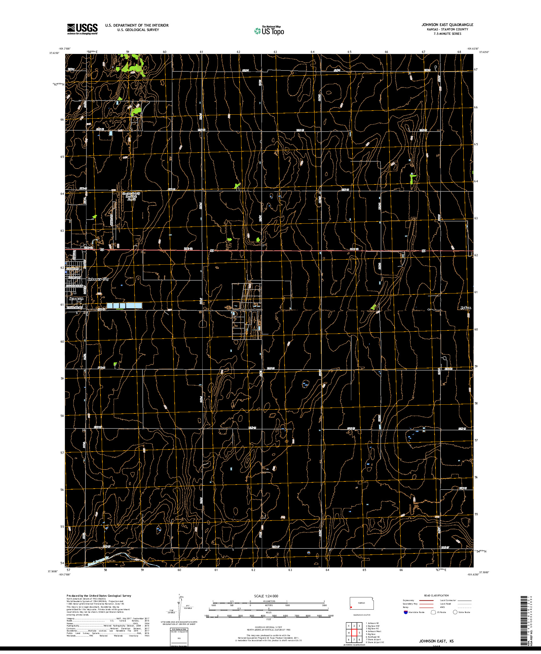 USGS US TOPO 7.5-MINUTE MAP FOR JOHNSON EAST, KS 2018