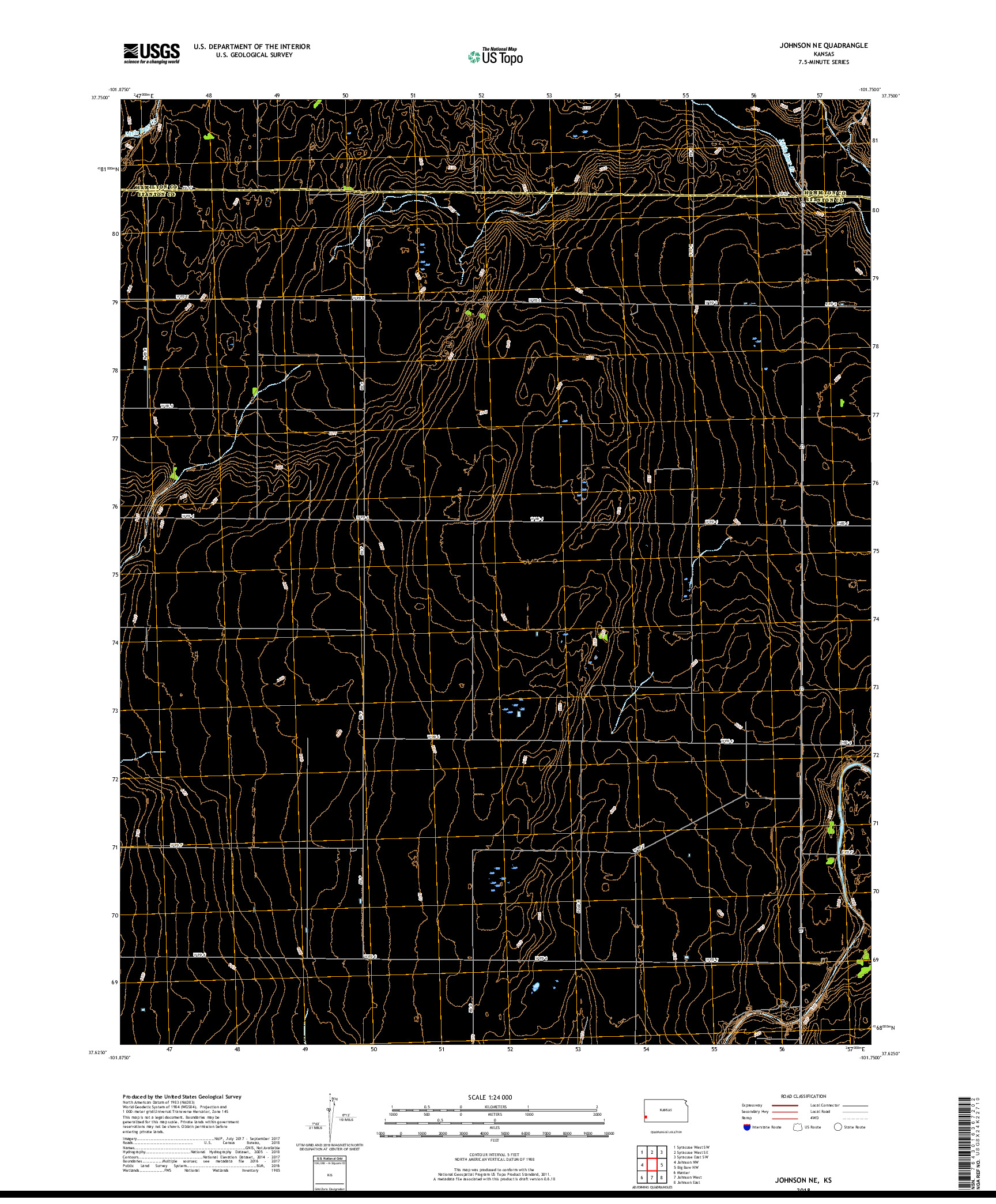 USGS US TOPO 7.5-MINUTE MAP FOR JOHNSON NE, KS 2018