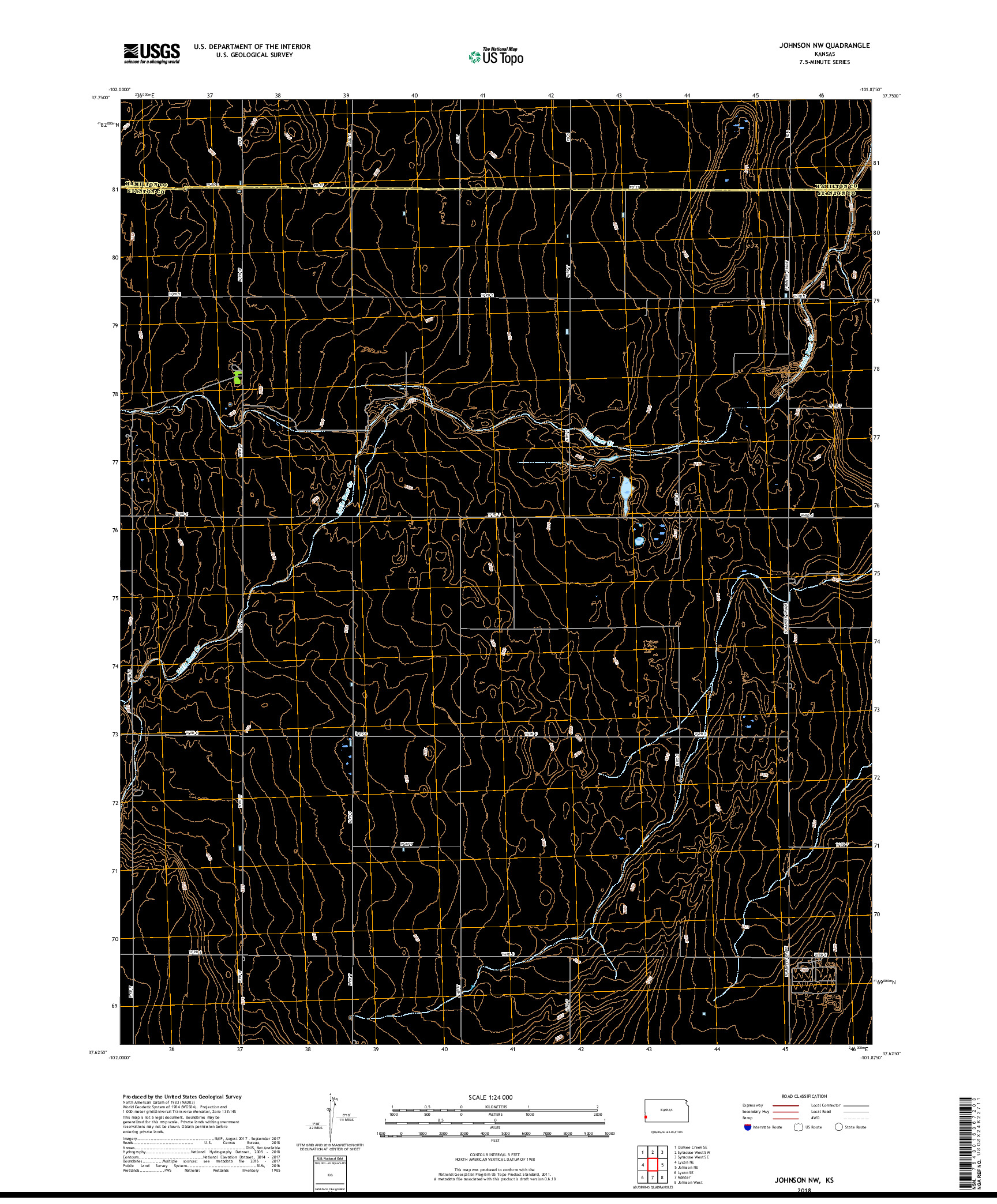 USGS US TOPO 7.5-MINUTE MAP FOR JOHNSON NW, KS 2018